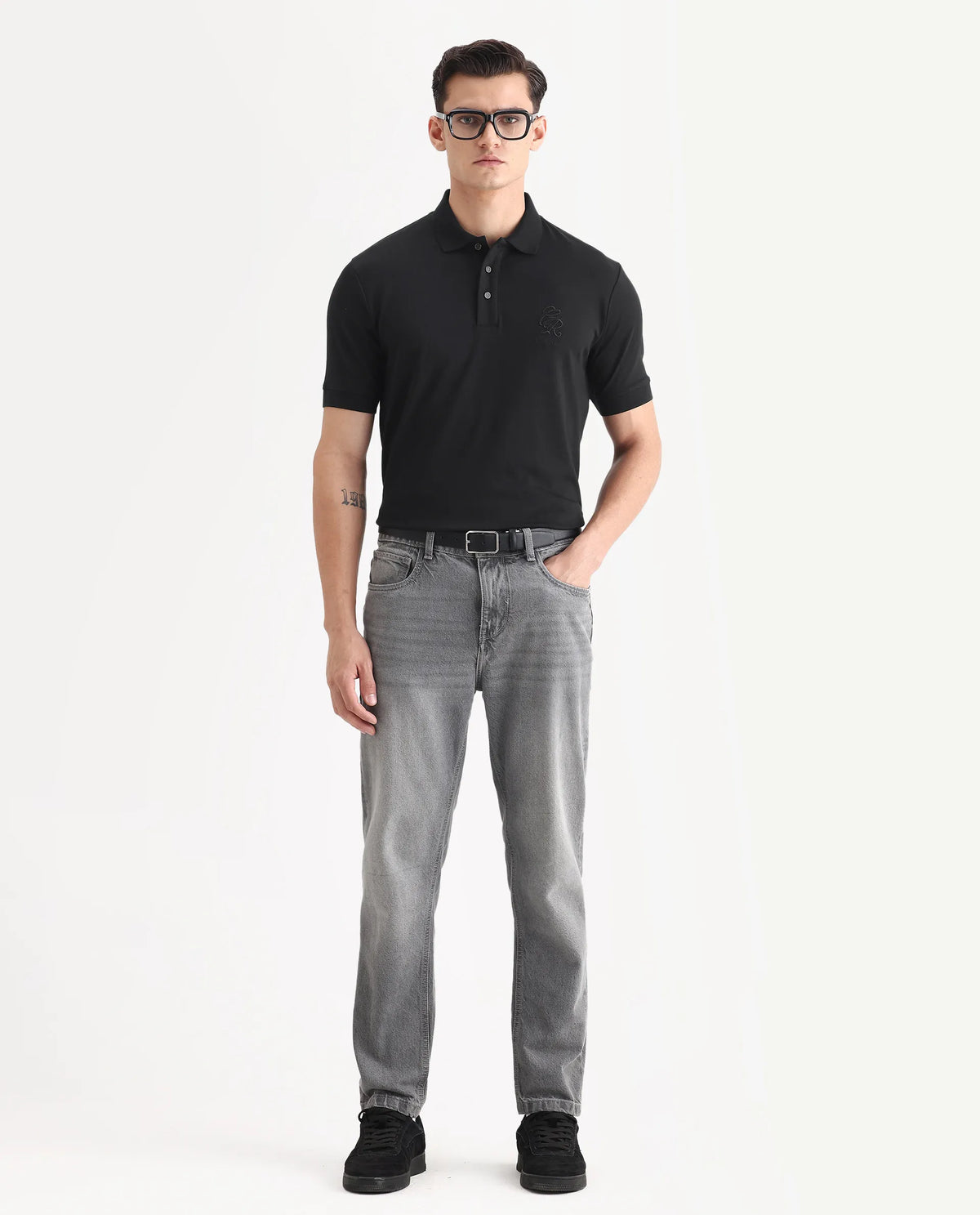 Rare Rabbit Men's Dwet Black Cotton Blend Fabric Half Sleeve Spread Collar Plain Polo