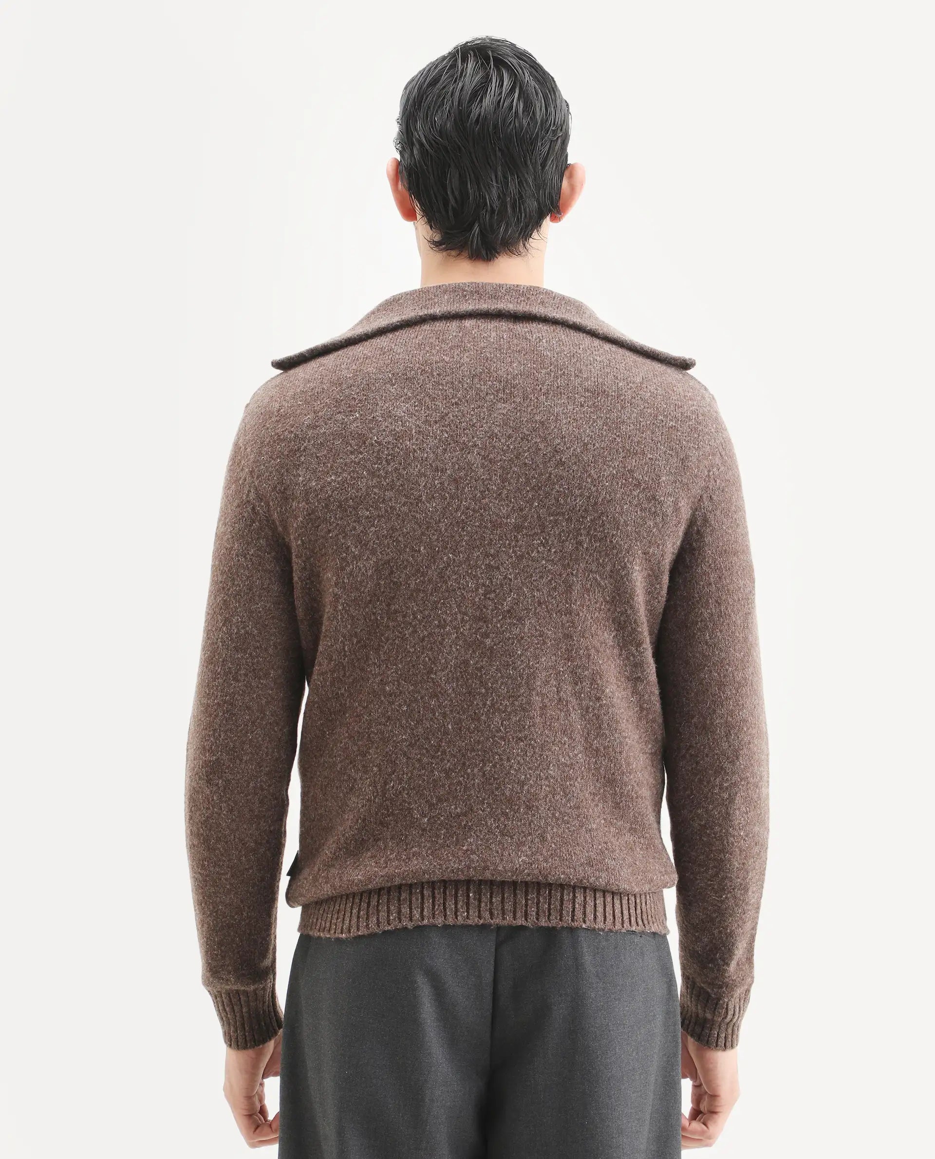 Rare Rabbit Men's Alfert Dusky Brown Polyester Plain Regular Fit Full Sleeve High Neck Sweater