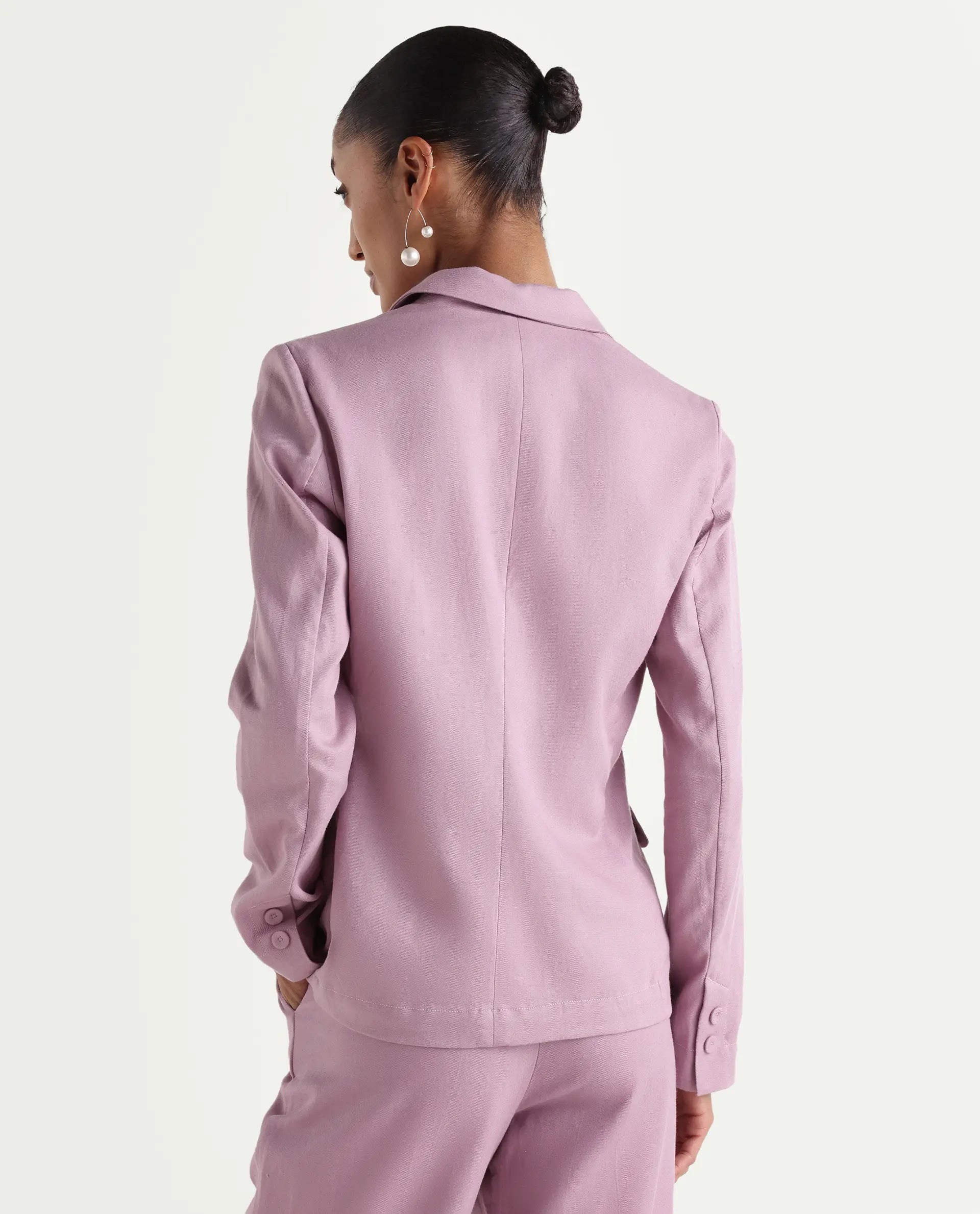 Rareism Women's Linzy-T Dusky Pink 100% Linen Full Sleeve Lapel Neck Regular Plain Blazer