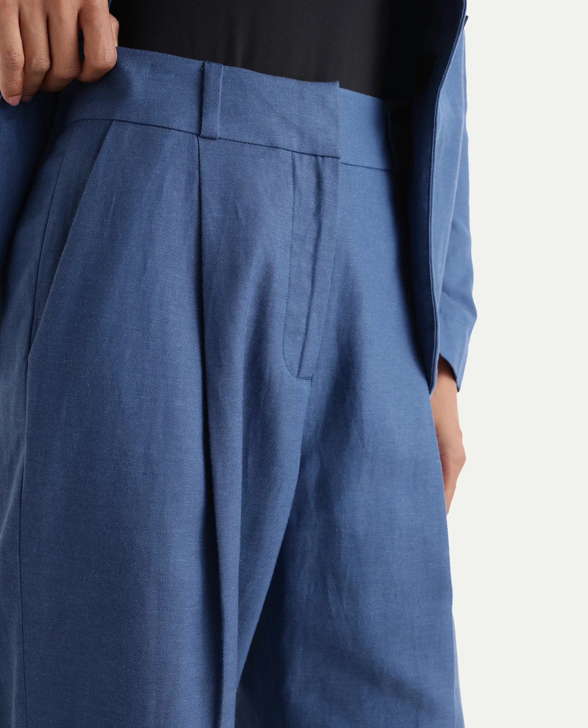 Rareism Women's Linzy-B Blue 100% Linen Straight Plain Trouser