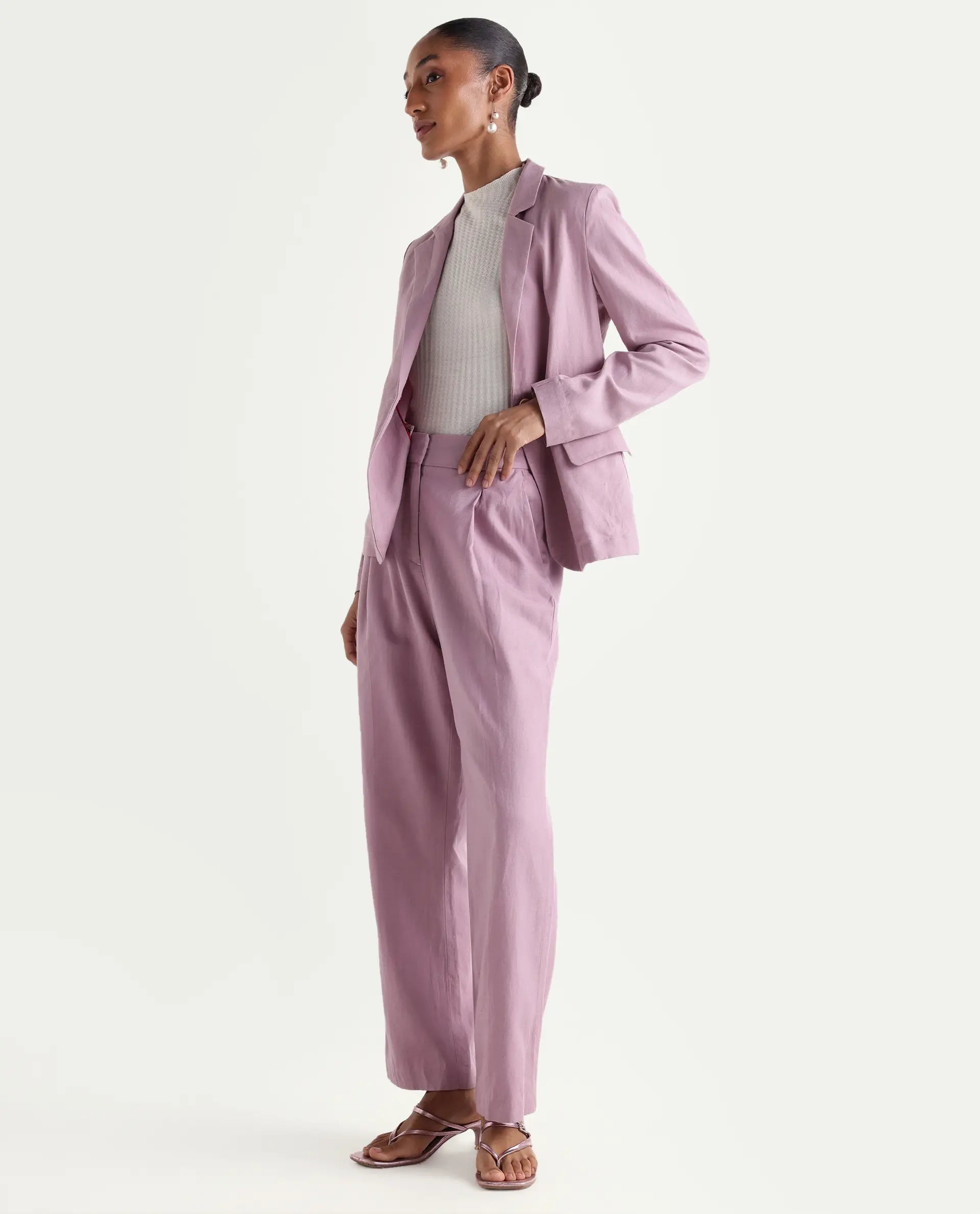 Rareism Women's Linzy-B Dusky Pink 100% Linen Straight Plain Trouser