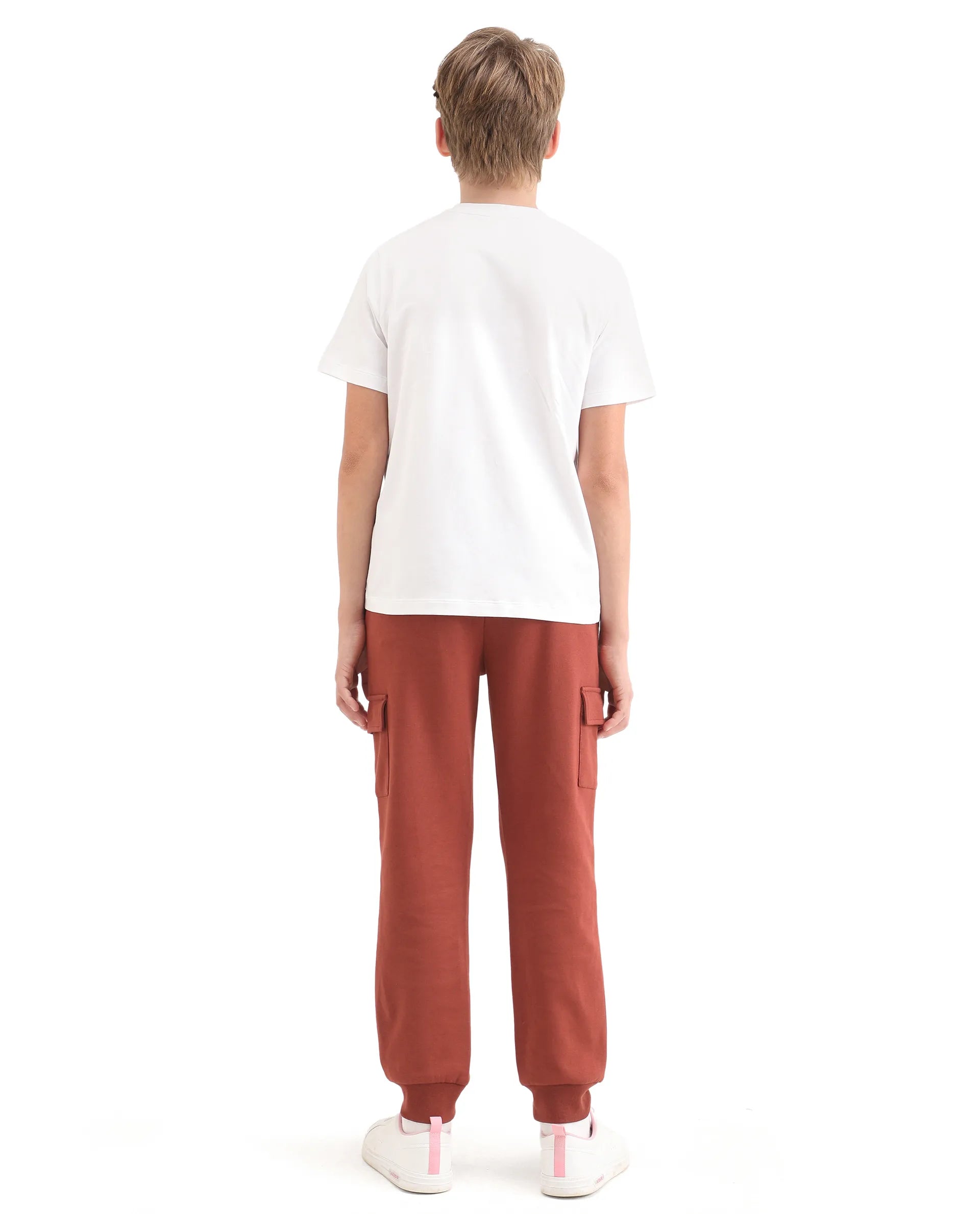 Rare Ones Kids Sym-B Rust Cotton Blend Plain Jogger Fit Trackpant
