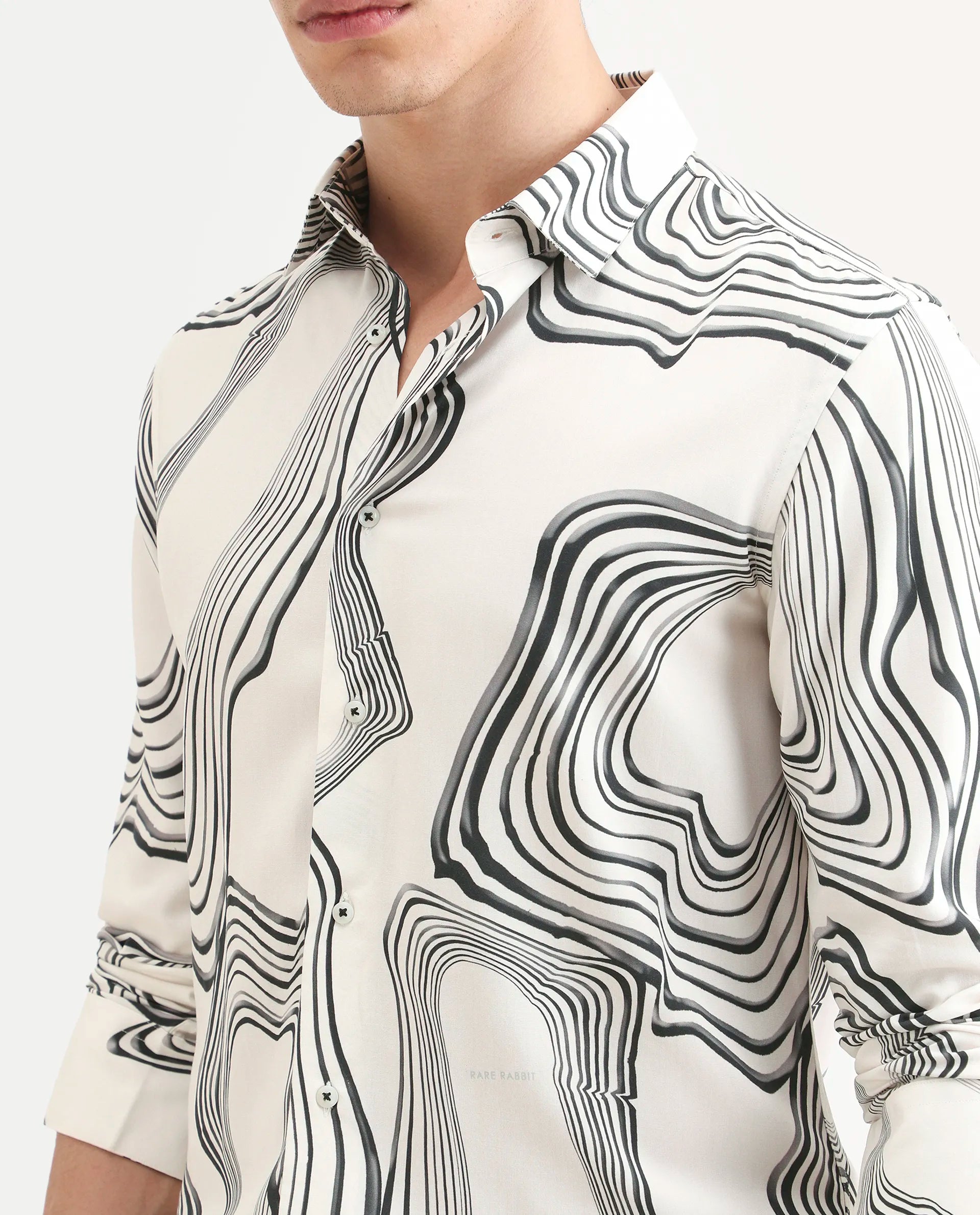Rare Rabbit Men's Wira White Viscose Abstract Print Regular Fit Full Sleeve Collared Shirt