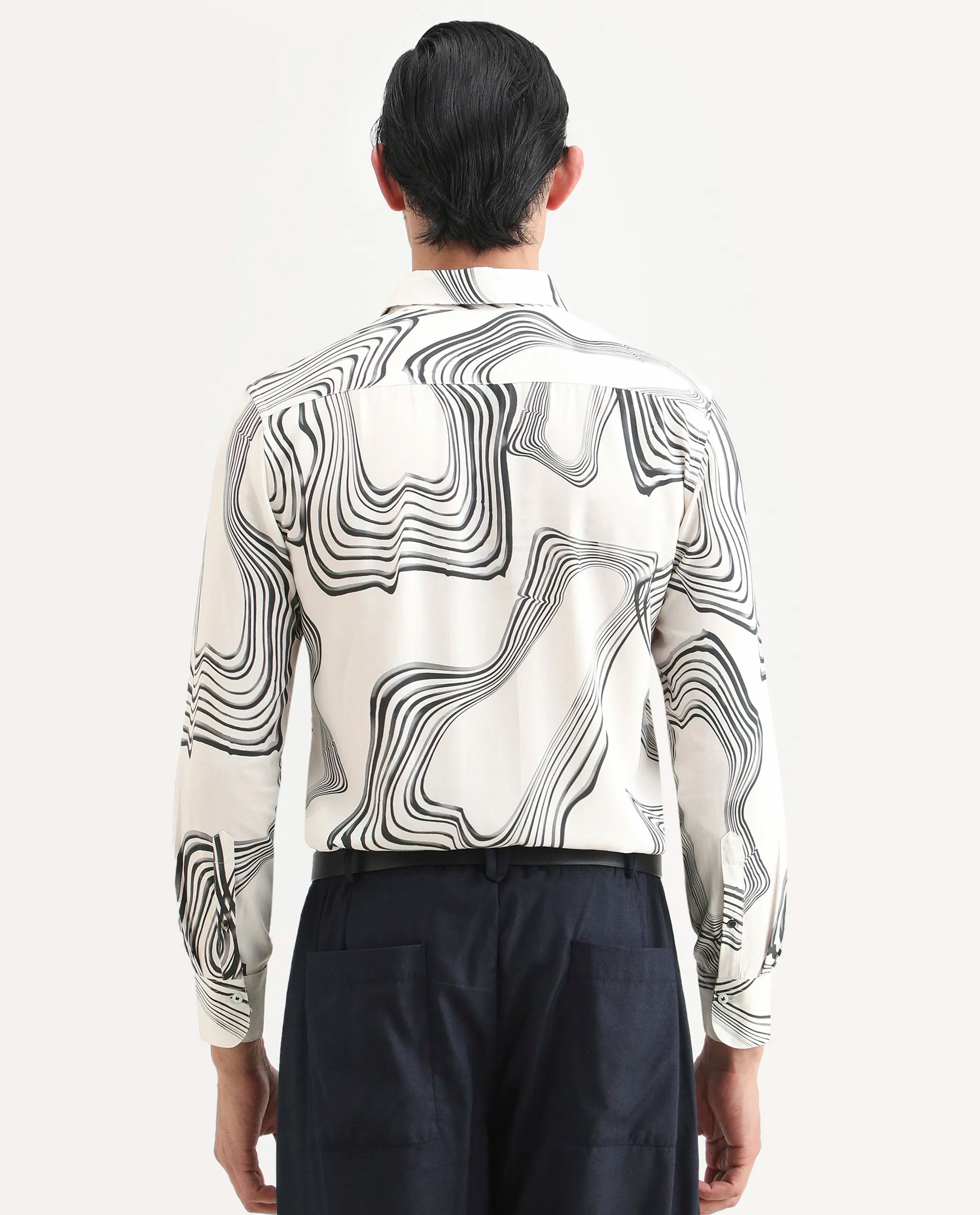 Rare Rabbit Men's Wira White Viscose Abstract Print Regular Fit Full Sleeve Collared Shirt