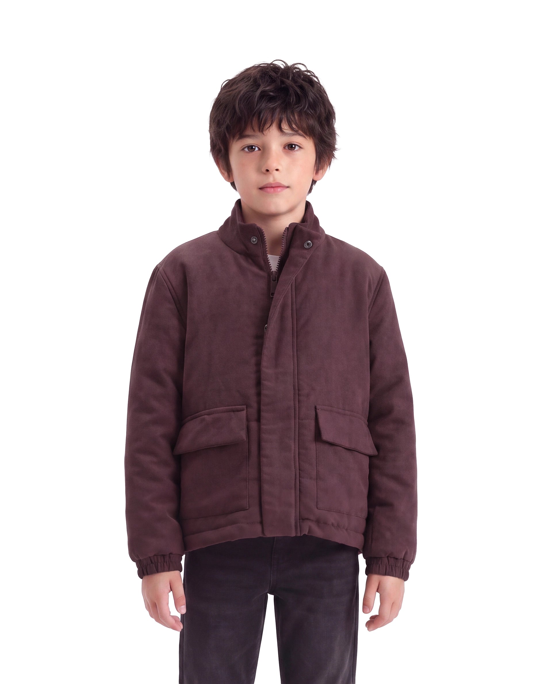 Rare Ones Kids Katpil-25 Maroon Polyester Zipper Closure High Neck Plain Full Sleeves Regular Fit Jacket