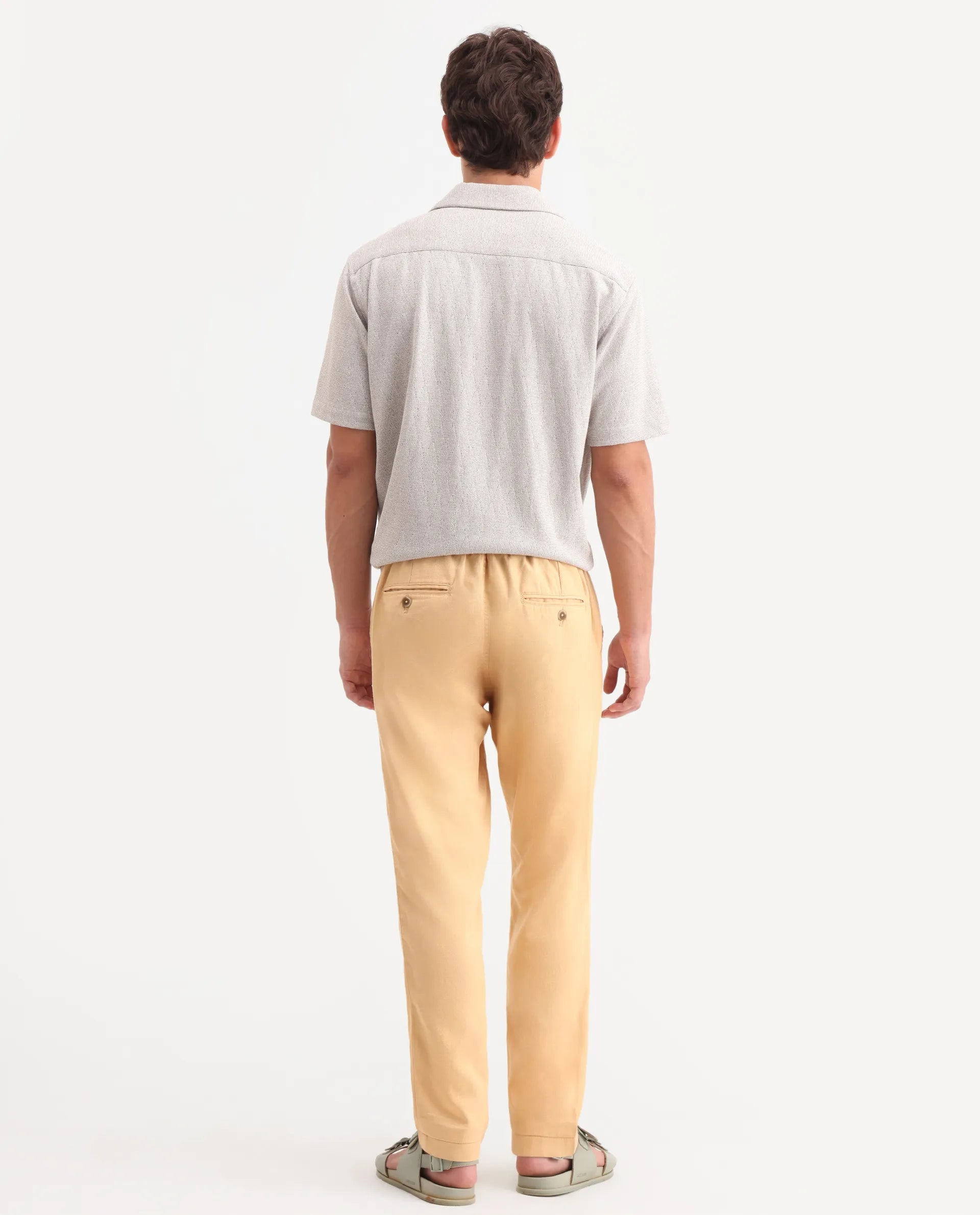 Rare Rabbit Men's Linol-T Yellow Linen Blend Fabric Regular Fit Drawstring Plain Trouser