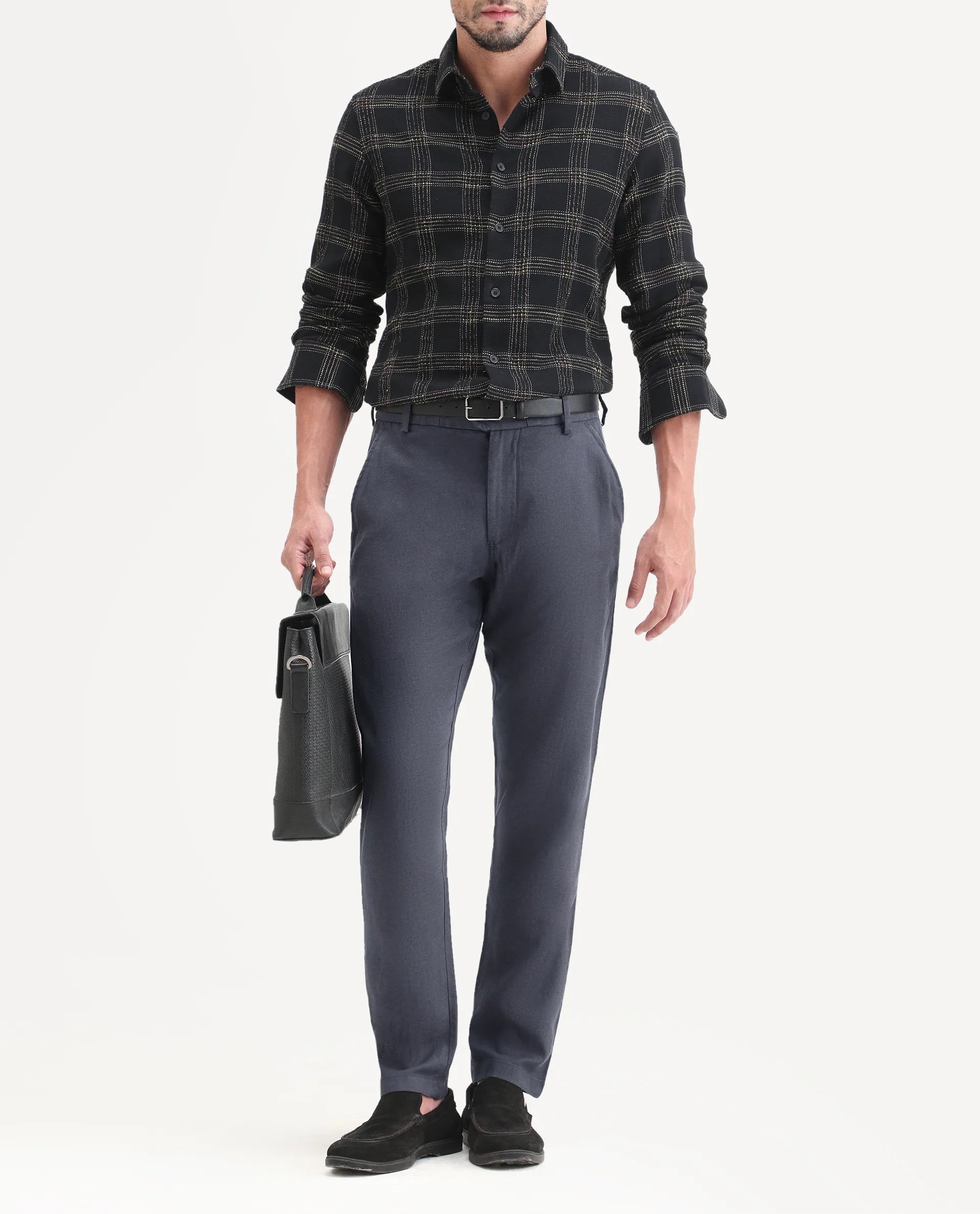 Rare Rabbit Men's Linol-T Dark Grey Linen Blend Fabric Regular Fit Drawstring Plain Trouser