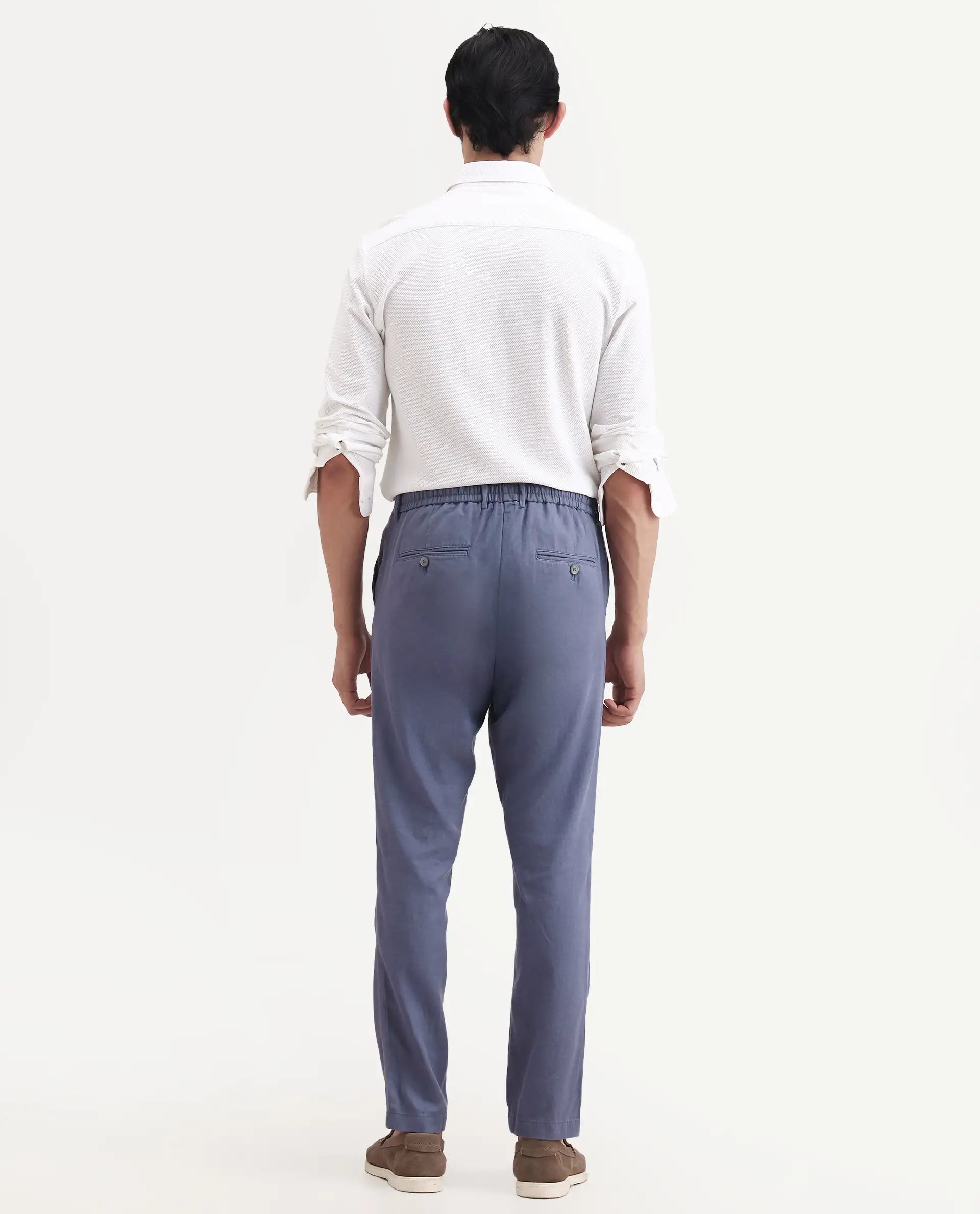 Rare Rabbit Men's Linol-T Dusky Purple Linen Blend Fabric Regular Fit Drawstring Plain Trouser