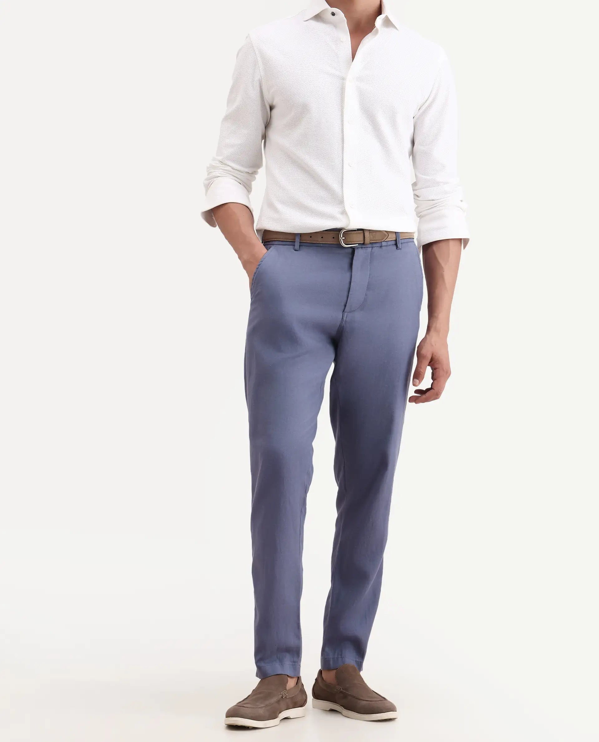 Rare Rabbit Men's Linol-T Dusky Purple Linen Blend Fabric Regular Fit Drawstring Plain Trouser