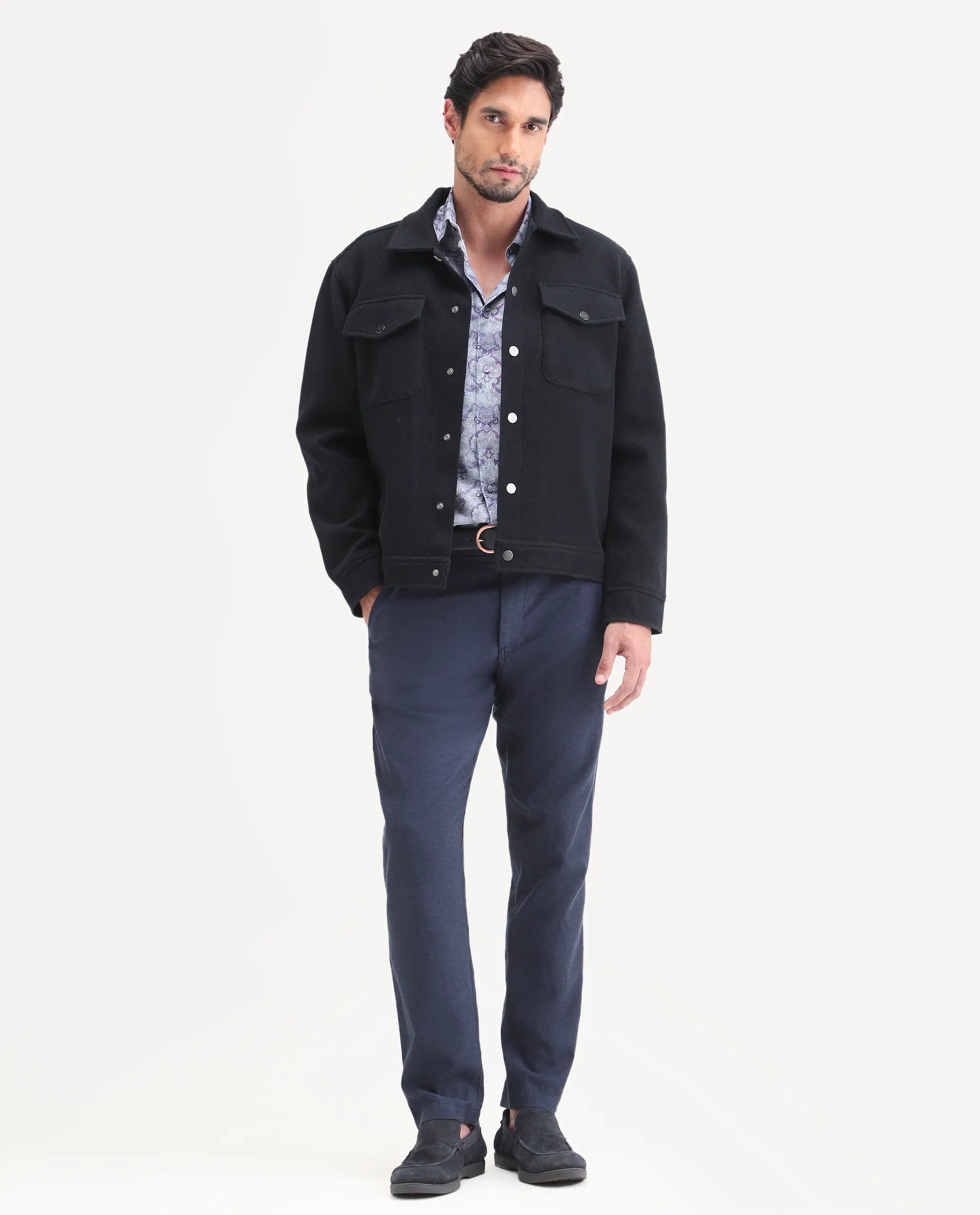 Rare Rabbit Men's Linol-T Navy Linen Blend Fabric Regular Fit Drawstring Plain Trouser