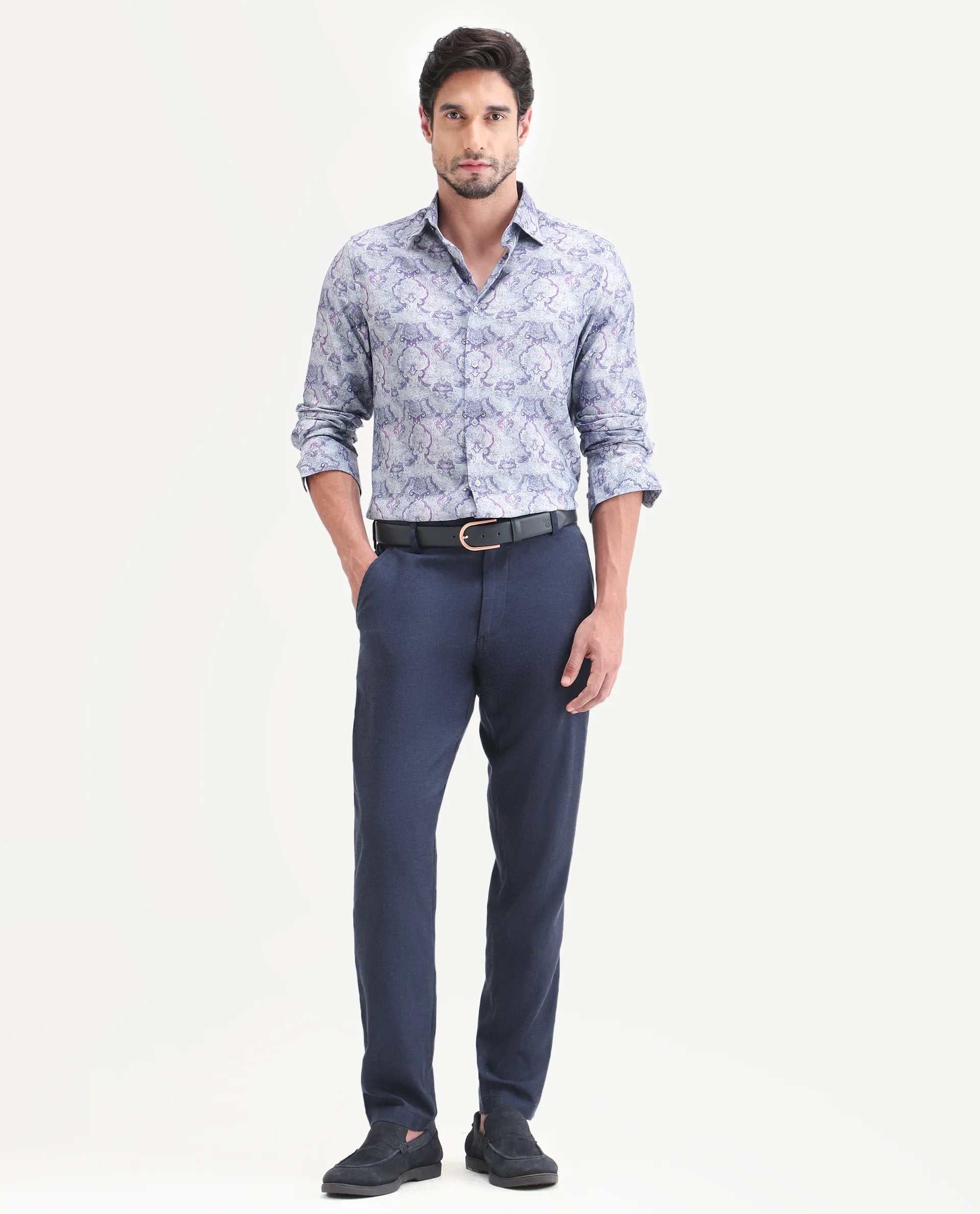 Rare Rabbit Men's Linol-T Navy Linen Blend Fabric Regular Fit Drawstring Plain Trouser