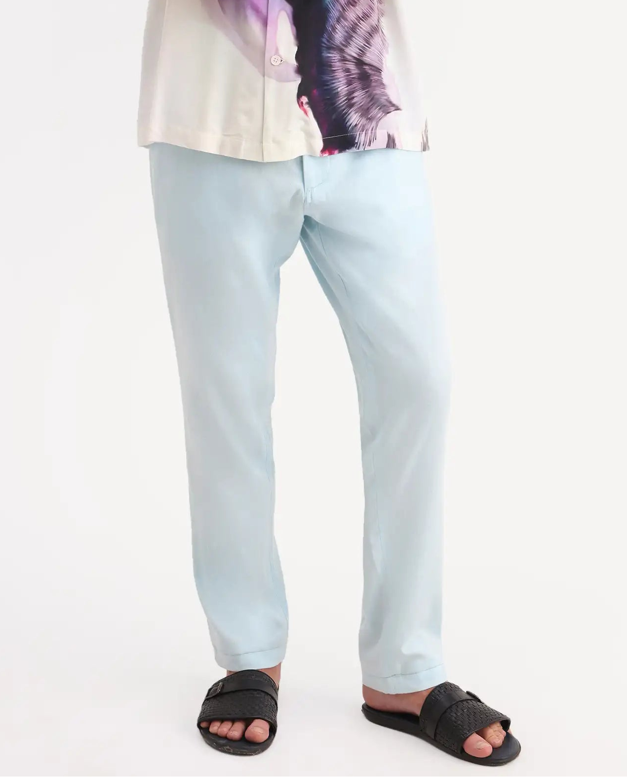 Rare Rabbit Men's Linol-T Aqua Linen Blend Fabric Regular Fit Drawstring Plain Trouser