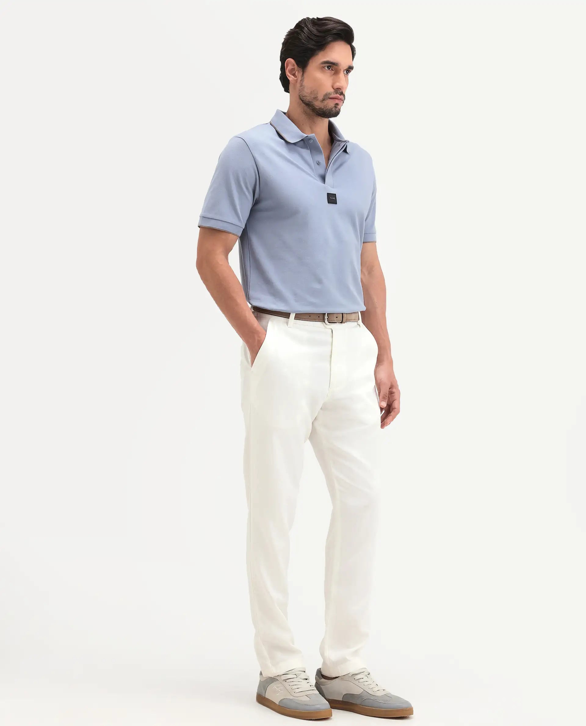 Rare Rabbit Men's Linol-T Off White Lyocell Fabric Regular Fit Drawstring Plain Trouser