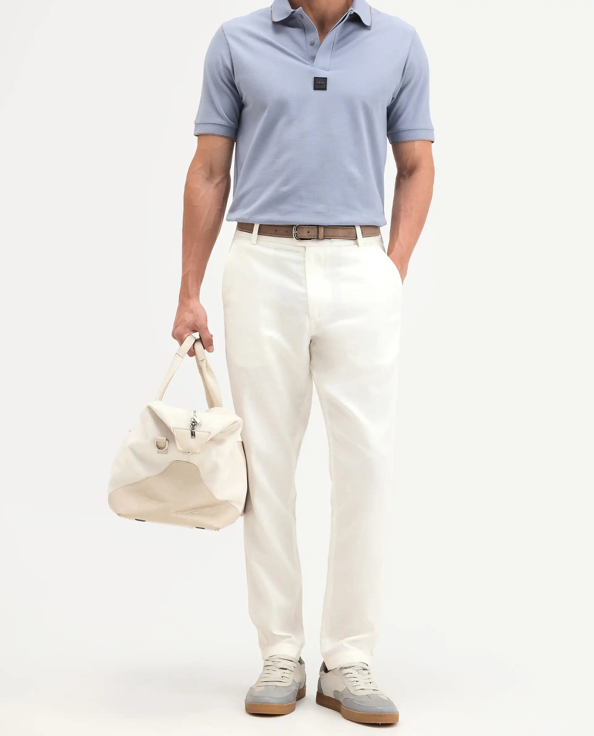 Rare Rabbit Men's Linol-T Off White Lyocell Fabric Regular Fit Drawstring Plain Trouser