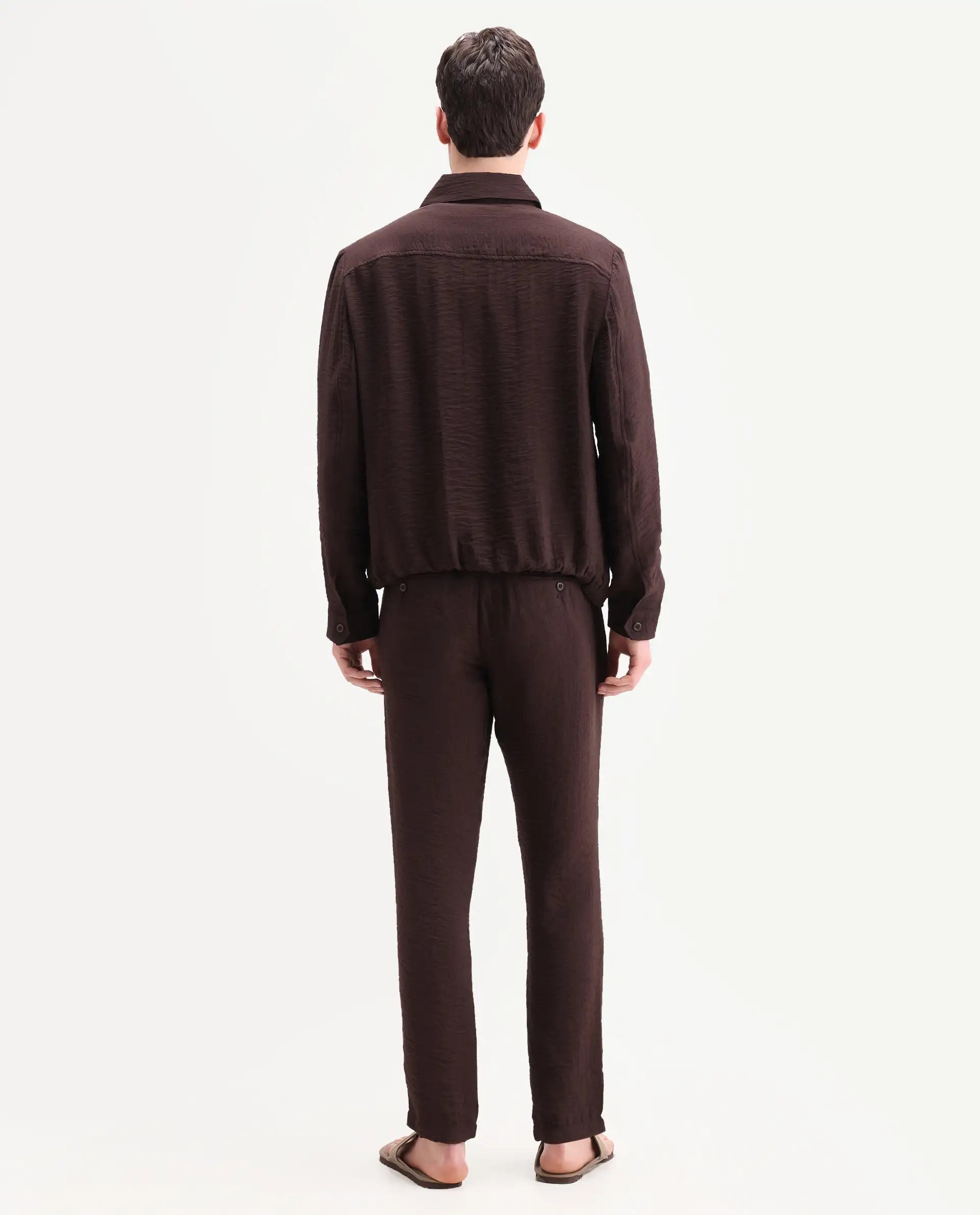 Rare Rabbit Men's Veon-T Dark Brown Viscose Blend Fabric Regular Fit Plain Trouser