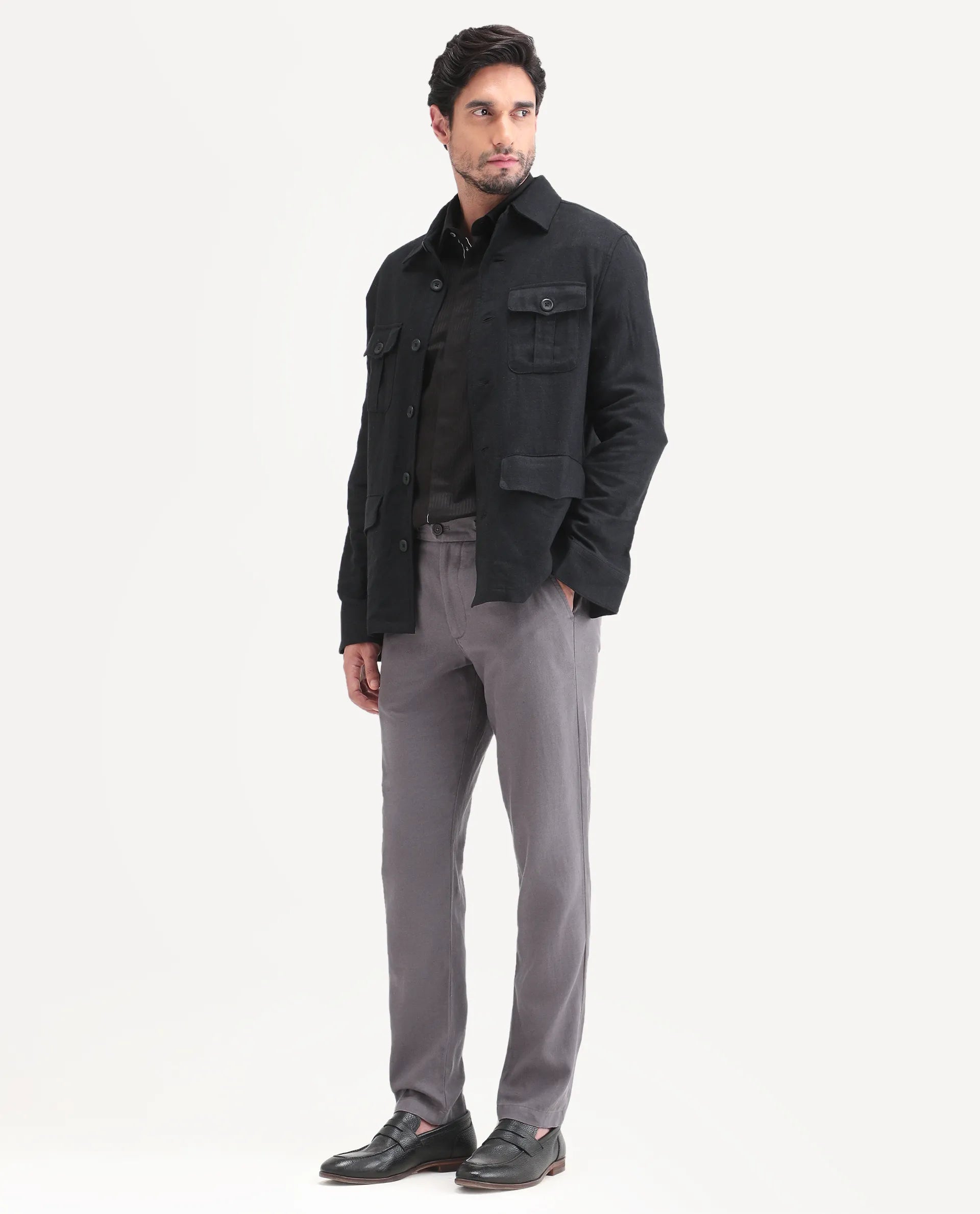 Rare Rabbit Men's Linol-T Grey Linen Blend Fabric Regular Fit Drawstring Plain Trouser
