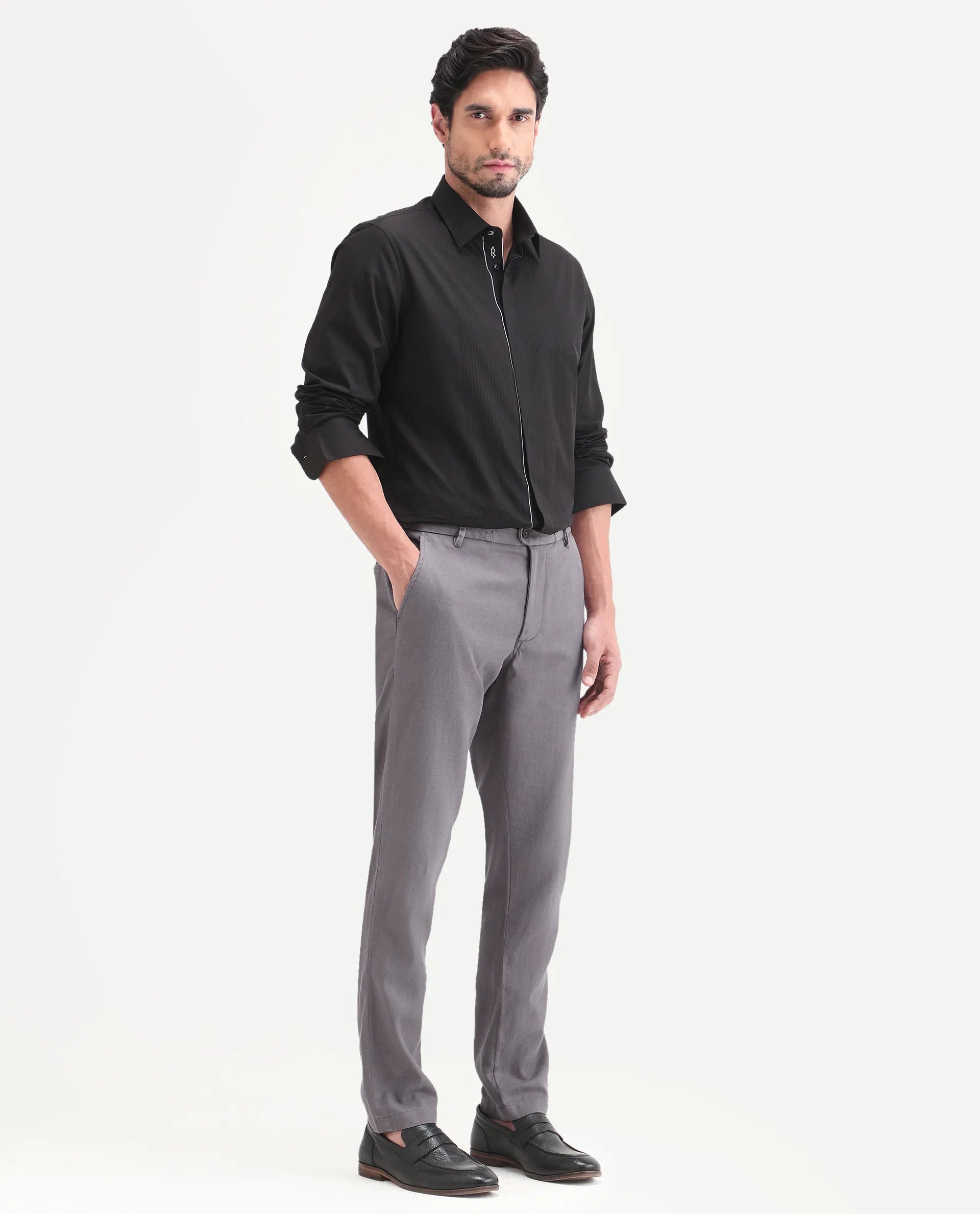 Rare Rabbit Men's Linol-T Grey Linen Blend Fabric Regular Fit Drawstring Plain Trouser