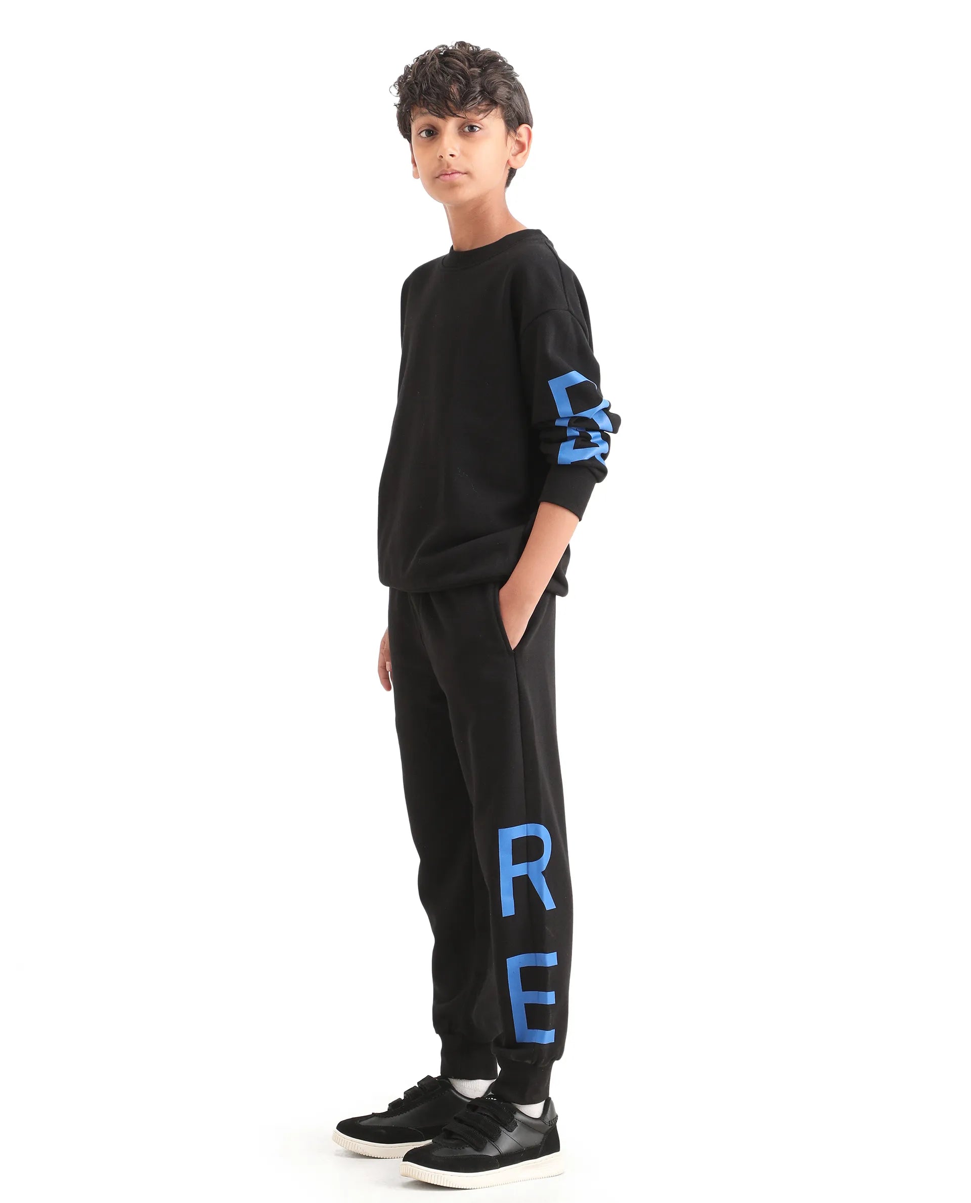 Rare Ones Kids Draw-B Black Cotton Drawstring Regular Fit Trackpant