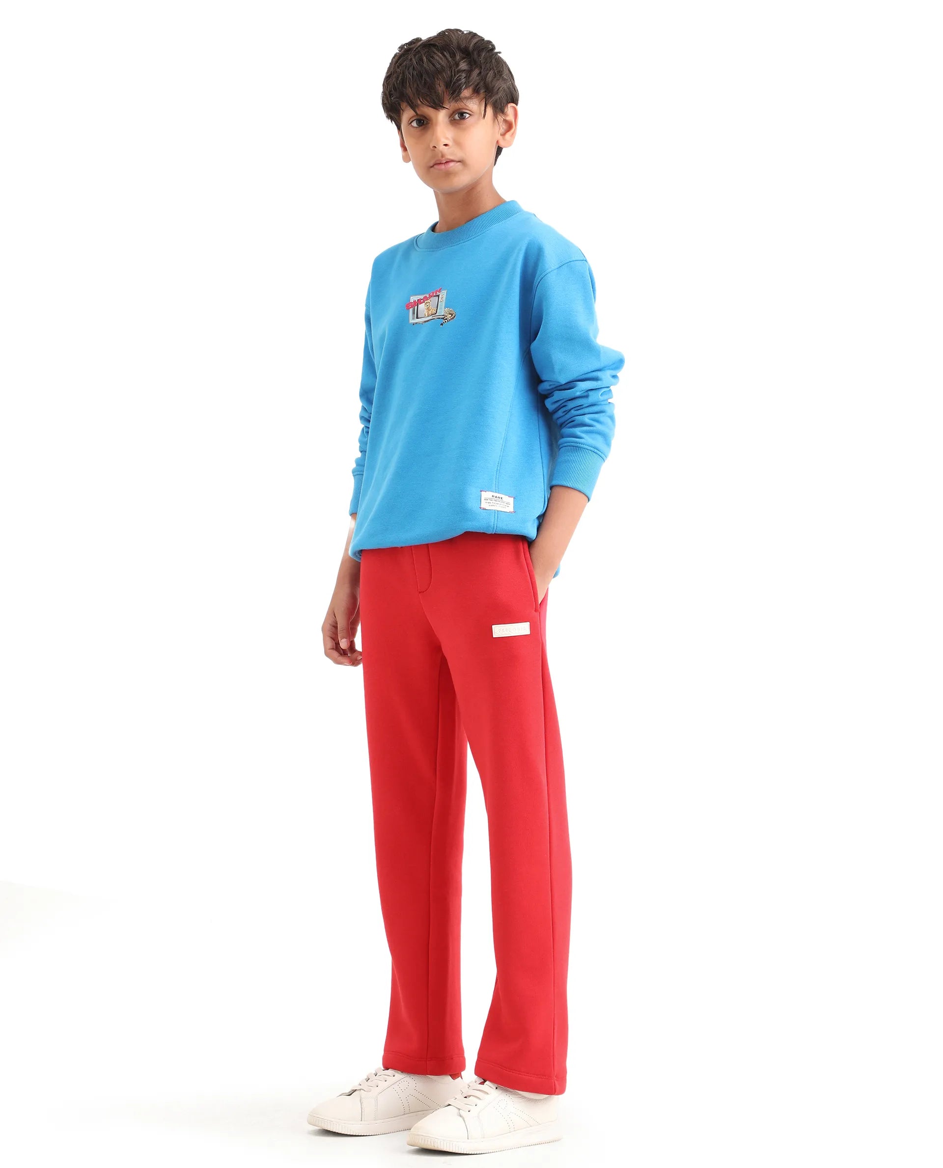 Rare Ones Kids Fabio-B Dark Red Cotton Blend Drawstring Closure Hd Print Straight Fit Trackpant