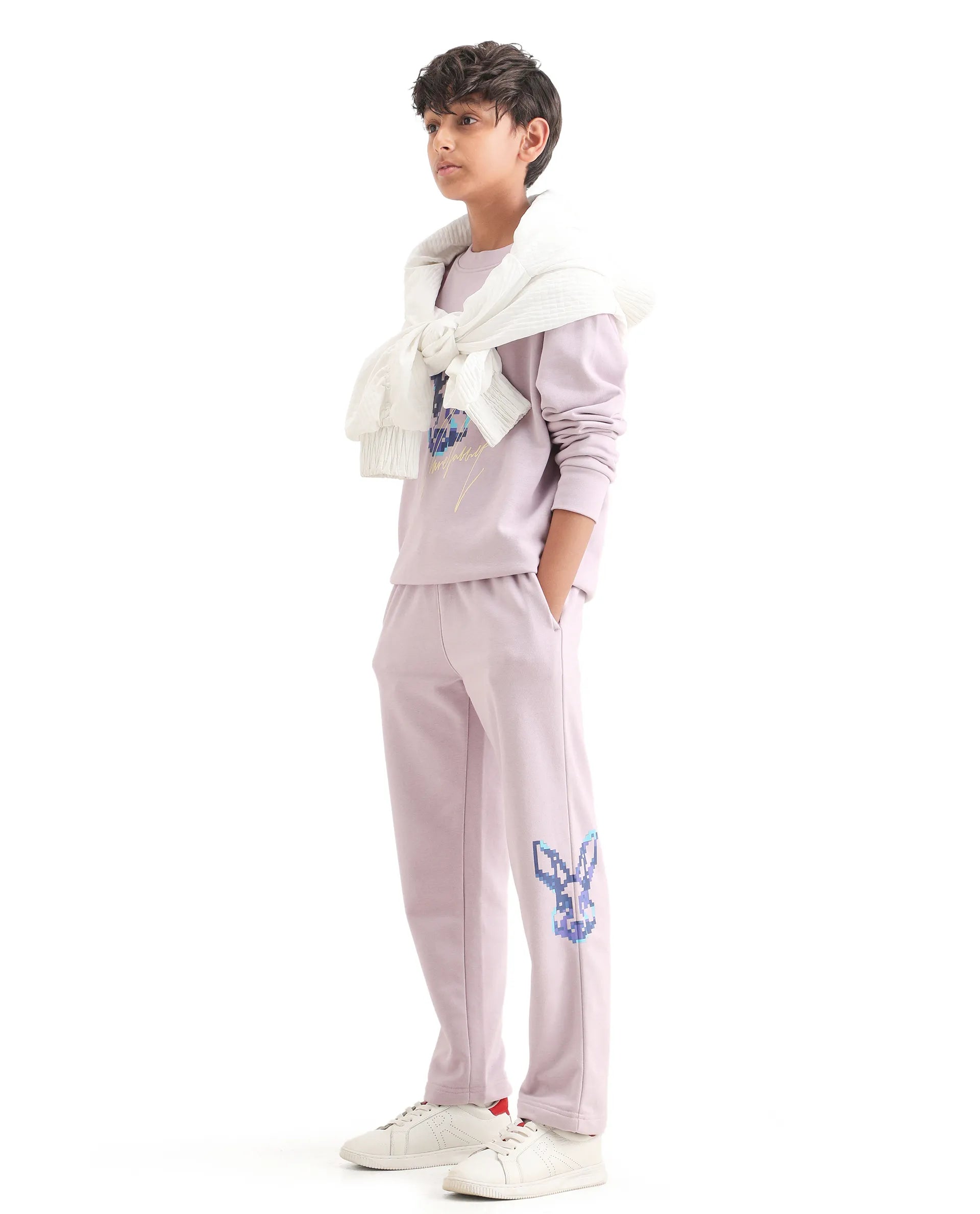 Rare Ones Kids Iver-B Pastel Purple Cotton Blend Drawstring Straight Fit Trackpant