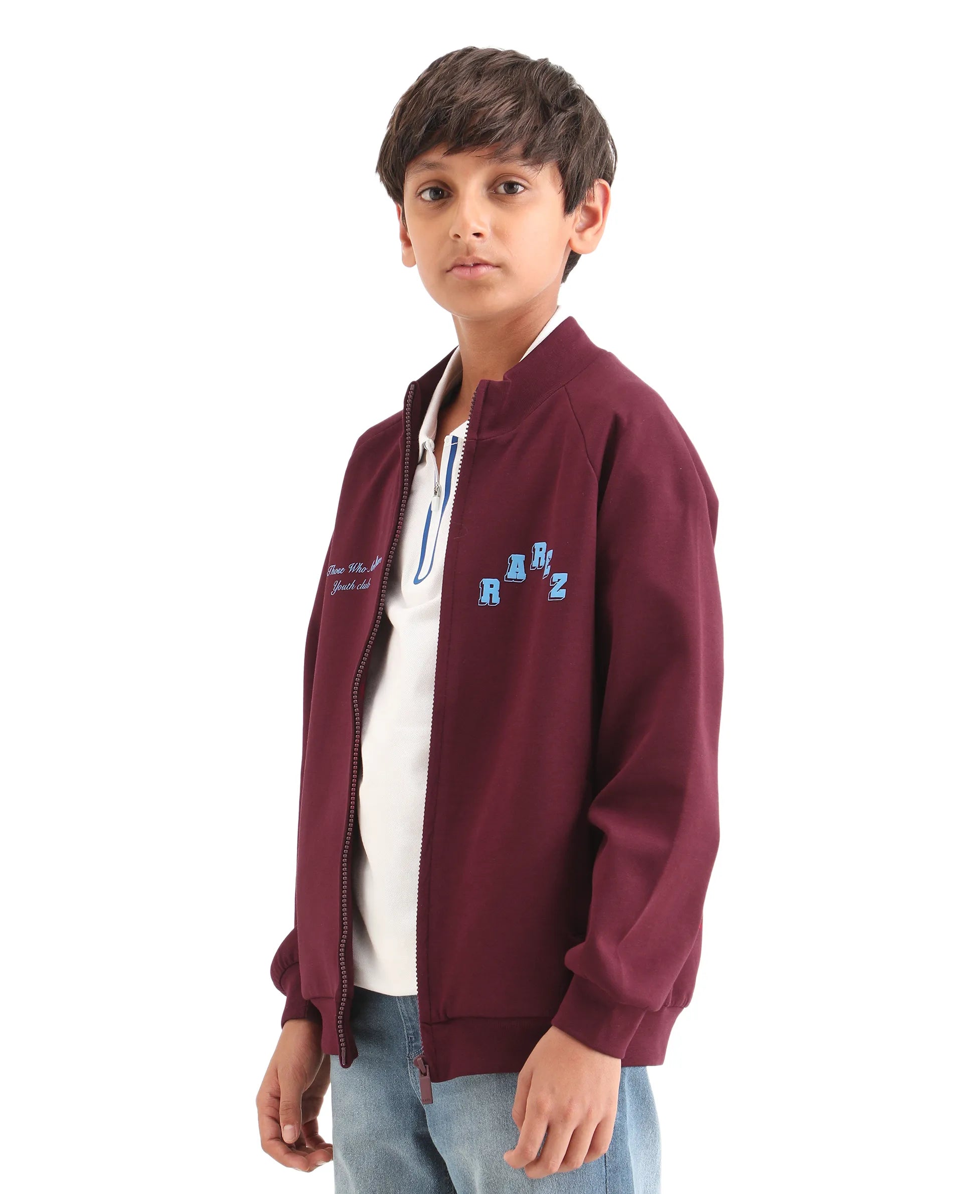 Rare Ones Kids Onyx Maroon Cotton Blend Zipper Closure Solid Full Sleeves Oversized Sweatshirt