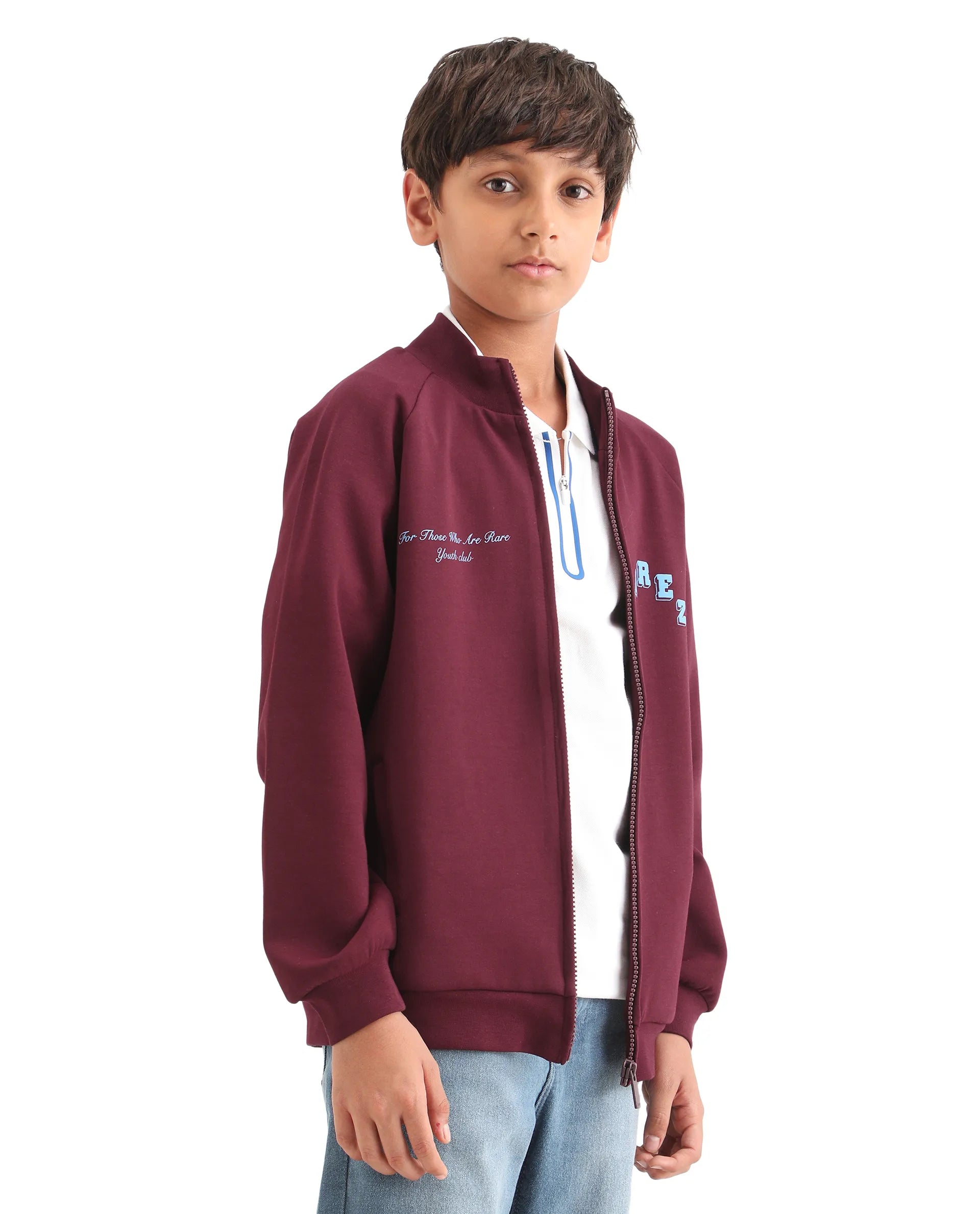 Rare Ones Kids Onyx Maroon Cotton Blend Zipper Closure Solid Full Sleeves Oversized Sweatshirt