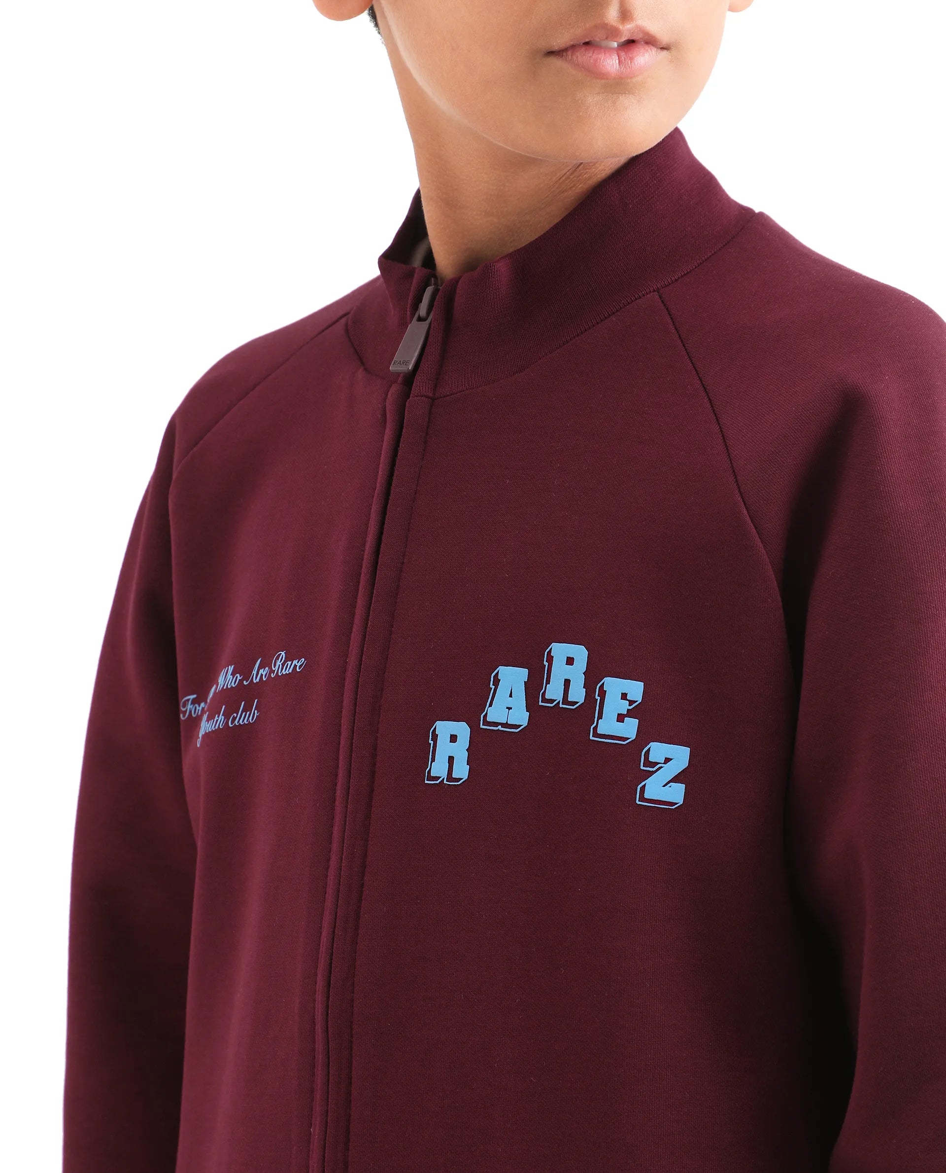 Rare Ones Kids Onyx Maroon Cotton Blend Zipper Closure Solid Full Sleeves Oversized Sweatshirt
