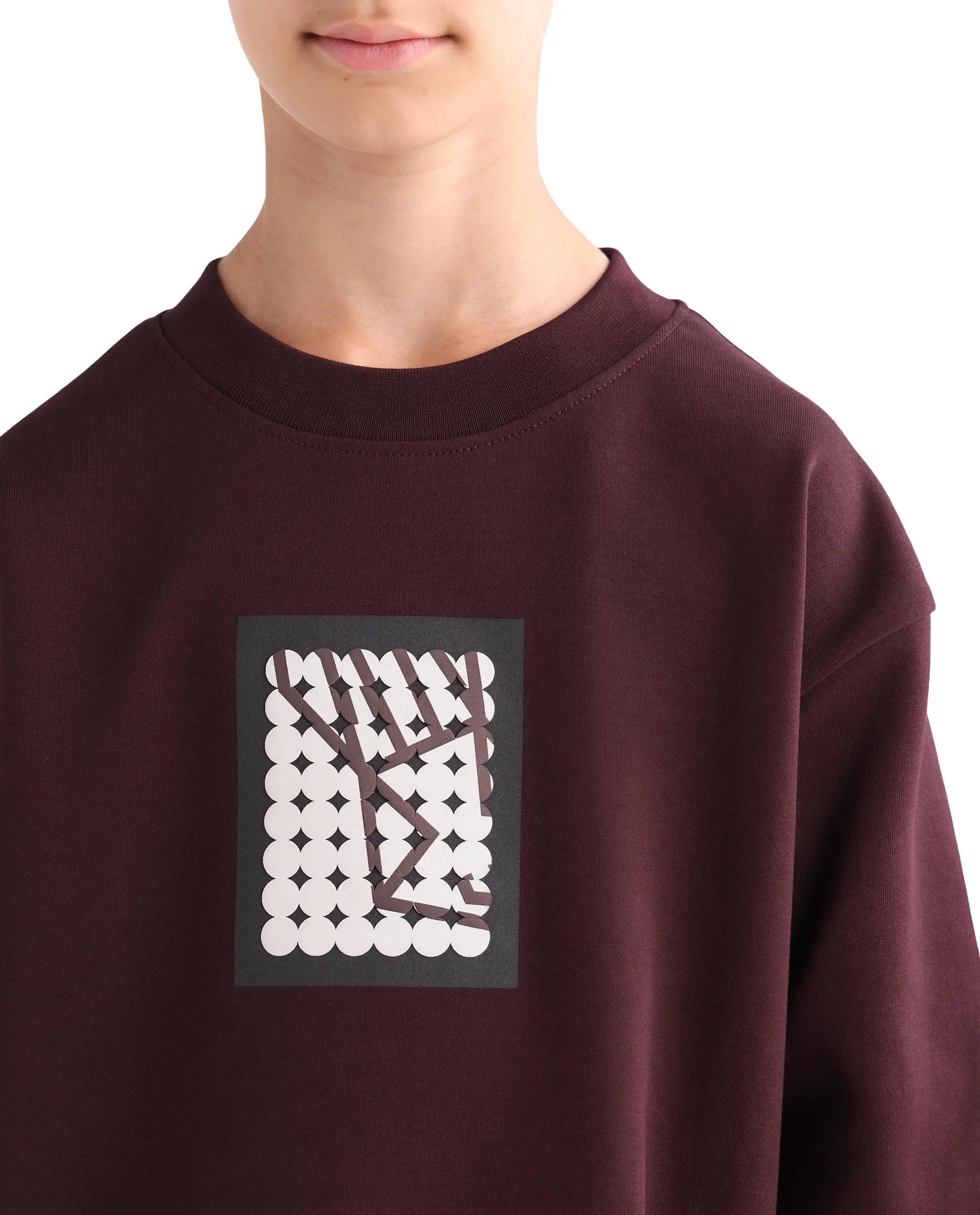 Rare Ones Kids Rune Dark Maroon Cotton Blend Pull-On Closure Solid Full Sleeves Oversized Sweatshirt