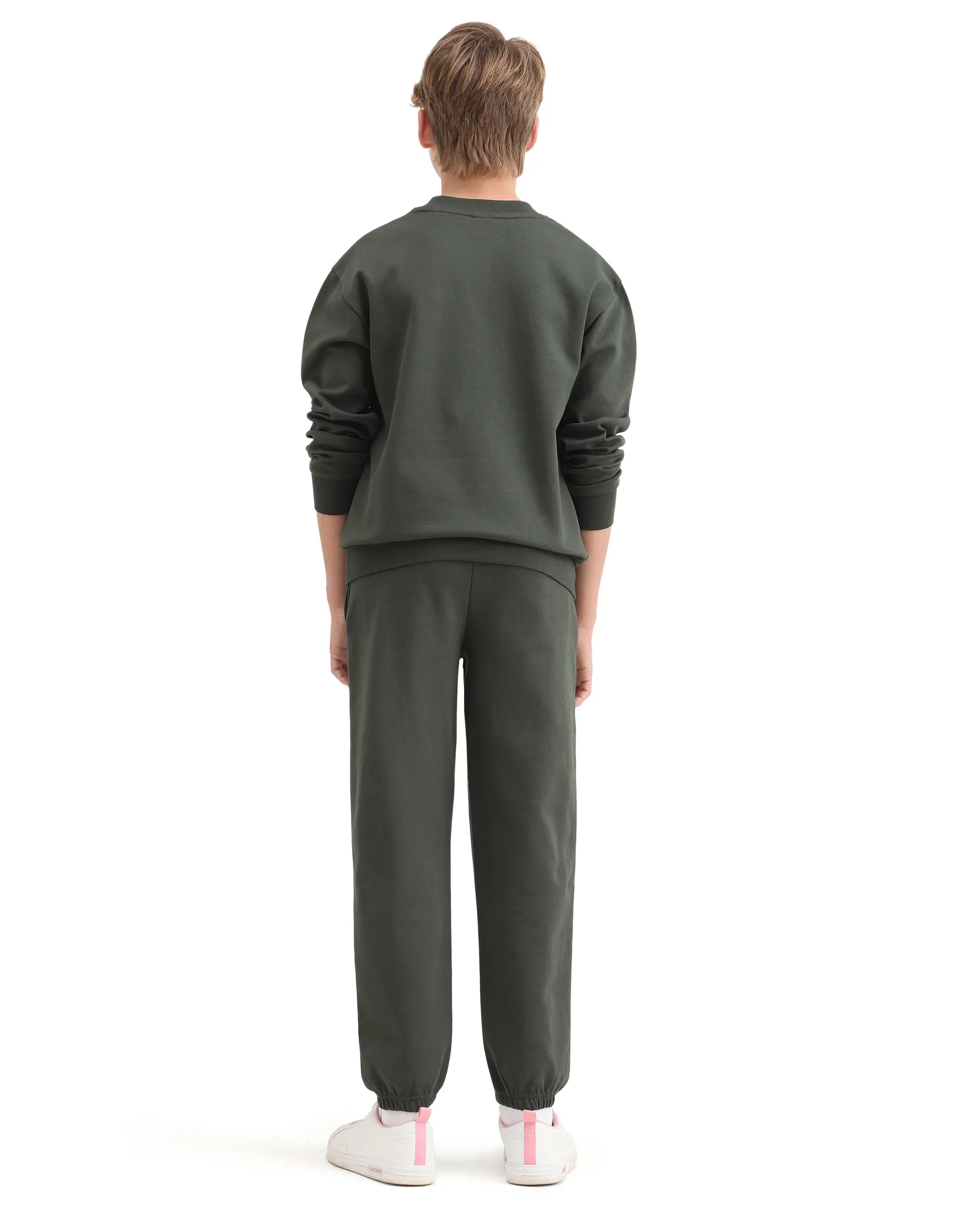 Rare Ones Kids Rune-B Olive Cotton Blend Drawstring Closure Solid Jogger Fit Trackpant
