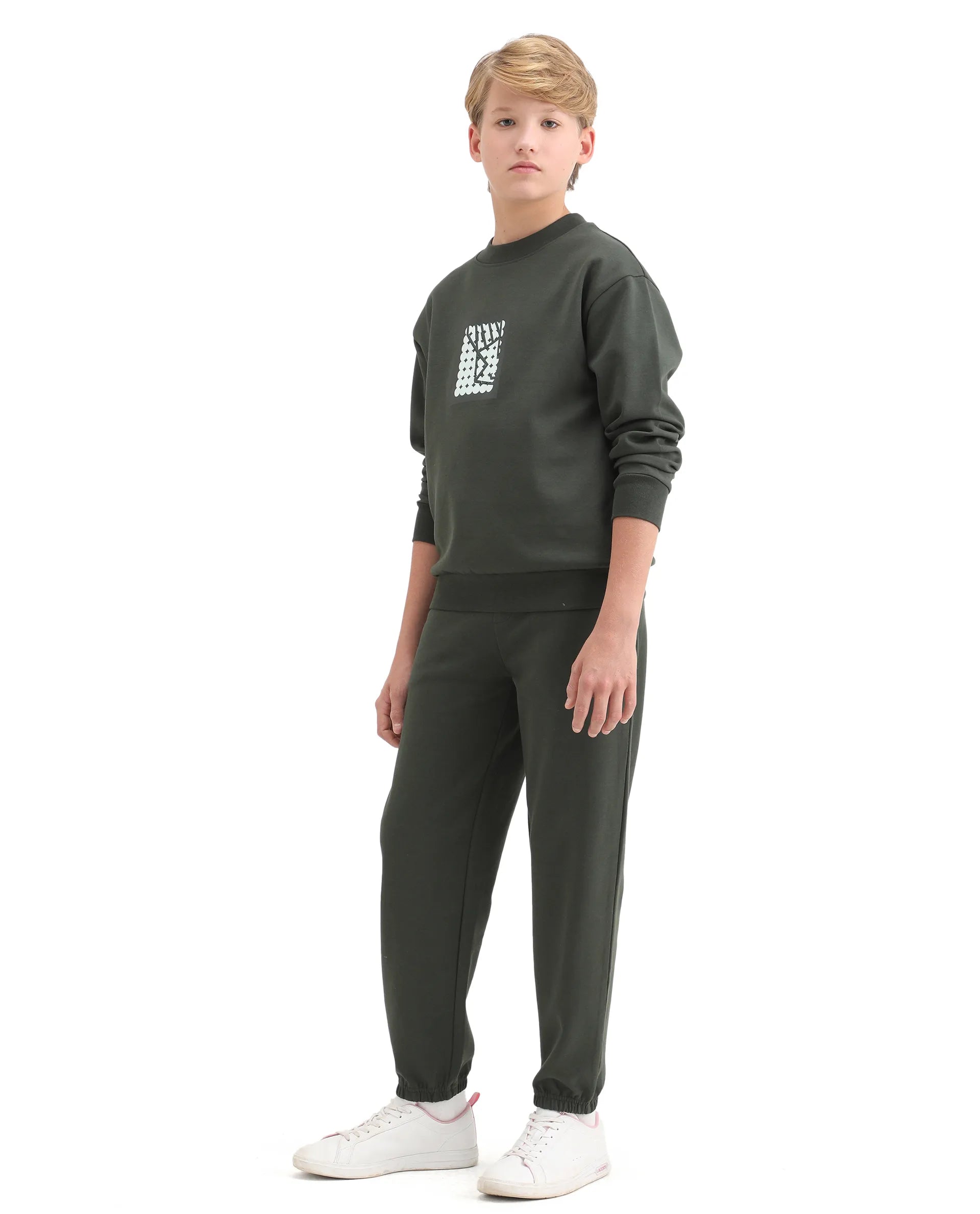 Rare Ones Kids Rune-B Olive Cotton Blend Drawstring Closure Solid Jogger Fit Trackpant
