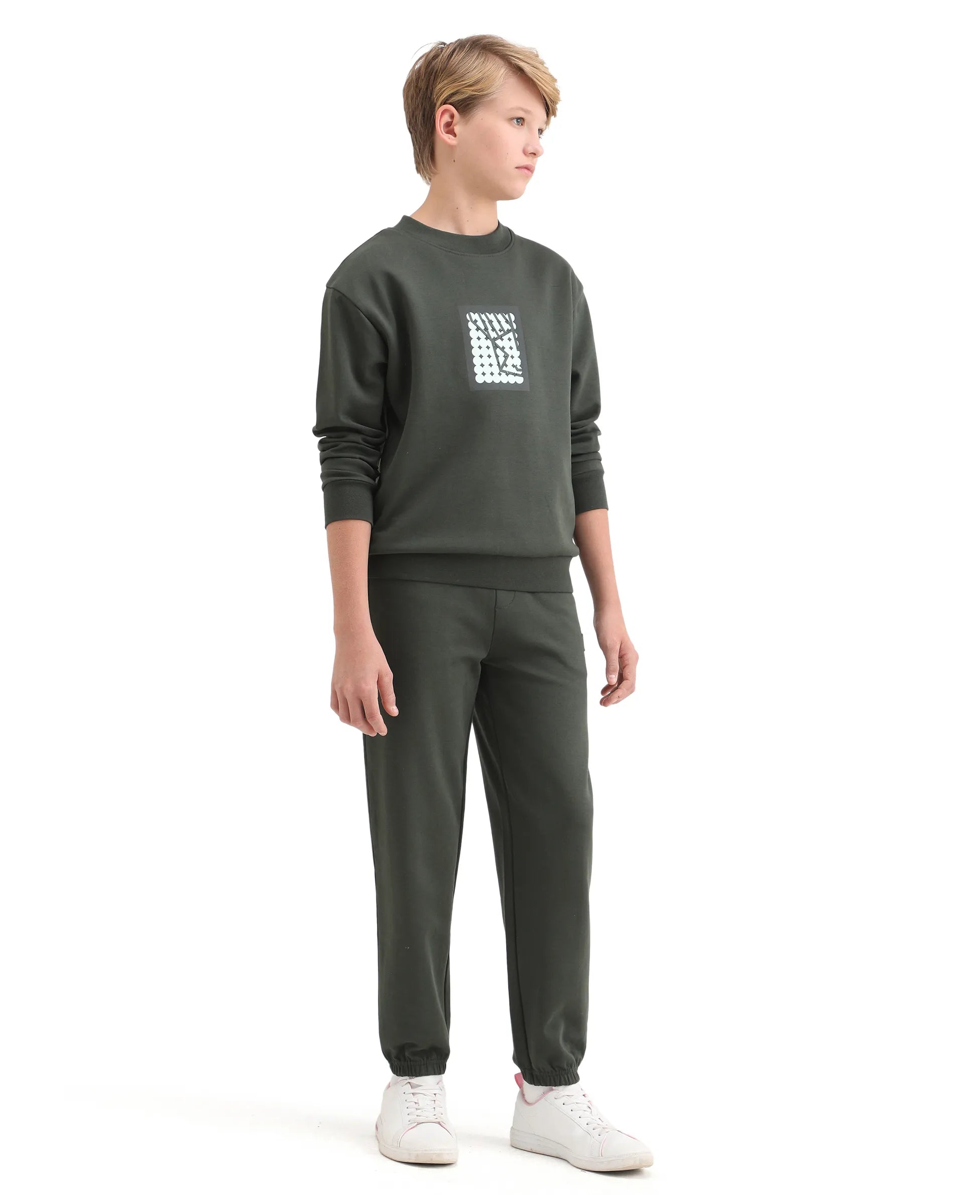 Rare Ones Kids Rune-B Olive Cotton Blend Drawstring Closure Solid Jogger Fit Trackpant