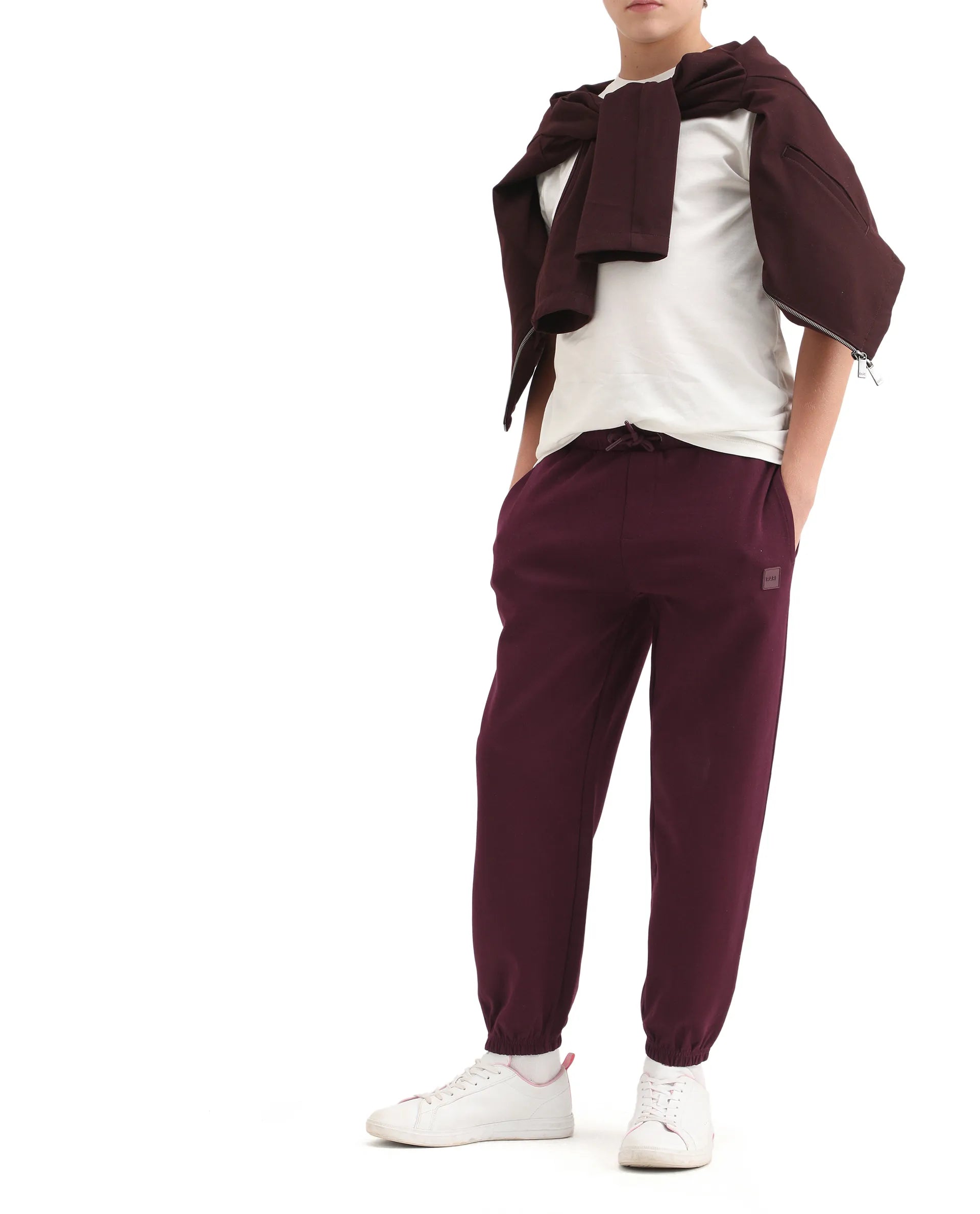 Rare Ones Kids Rune-B Dark Maroon Cotton Blend Drawstring Closure Solid Jogger Fit Trackpant