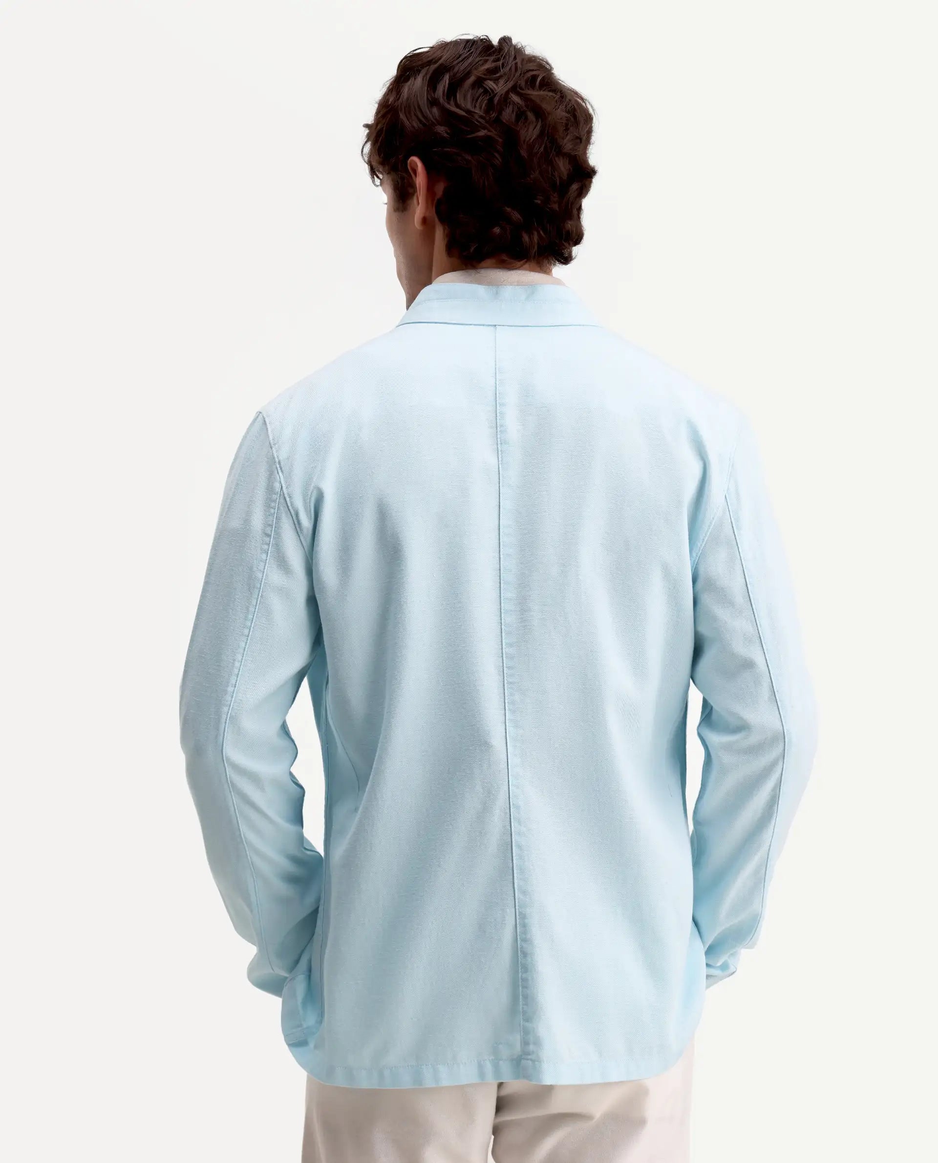 Rare Rabbit Men's Bela Aqua Linen Blend Fabric Mandarin Collar Neck Tailored Fit Coat