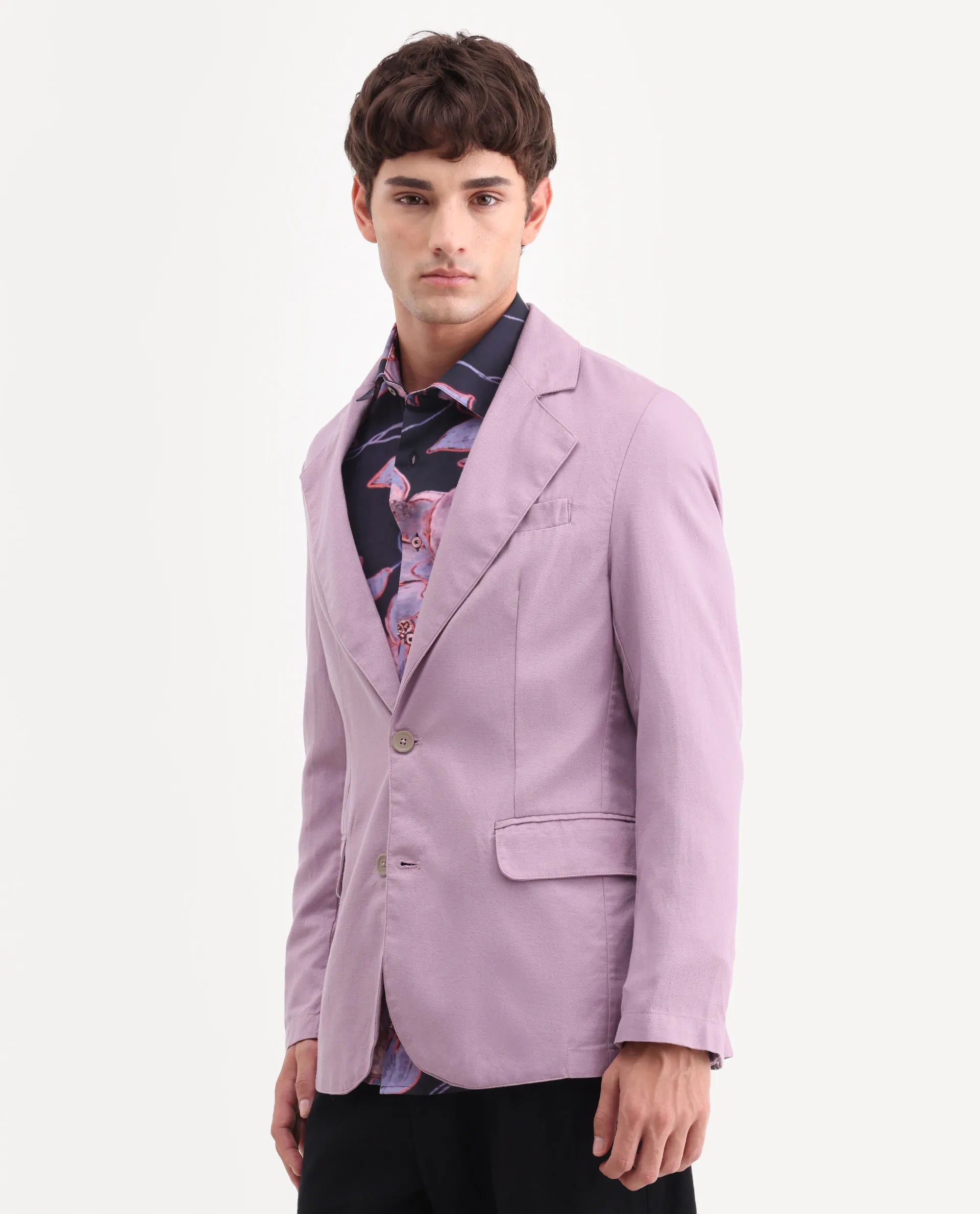 Rare Rabbit Men's Linol Dusky Pink Linen Blend Fabric Lapel Neck Tailored Fit Plain Blazer