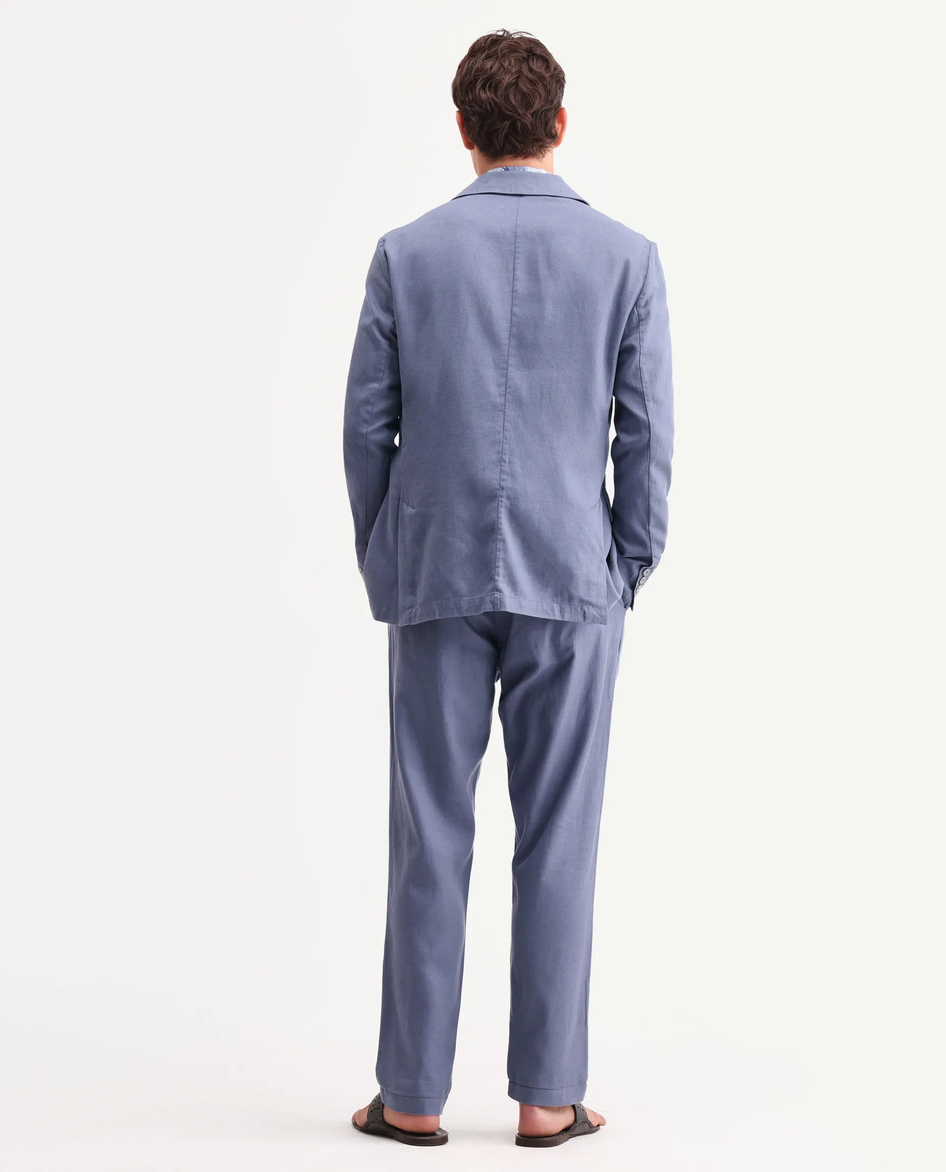 Rare Rabbit Men's Linol Dusky Purple Linen Blend Fabric Lapel Neck Tailored Fit Plain Blazer