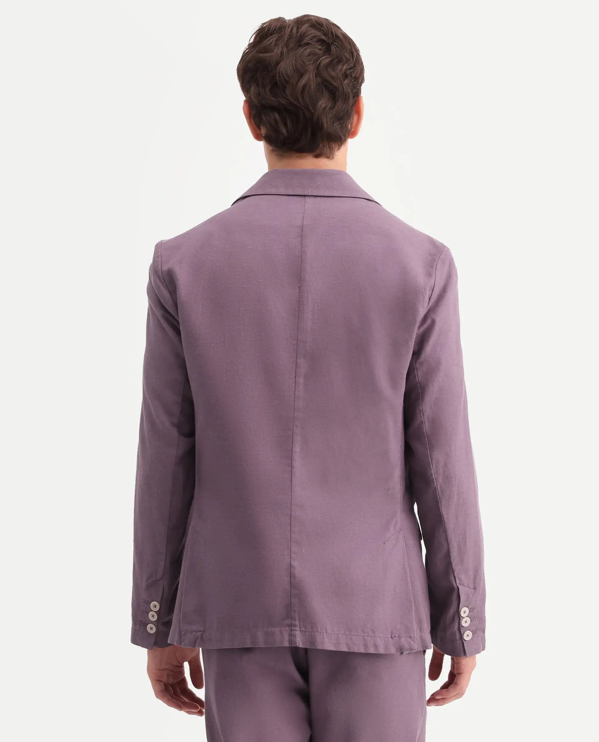 Rare Rabbit Men's Linol Purple Lyocell Blend Fabric Collared Neck Tailored Fit Blazer