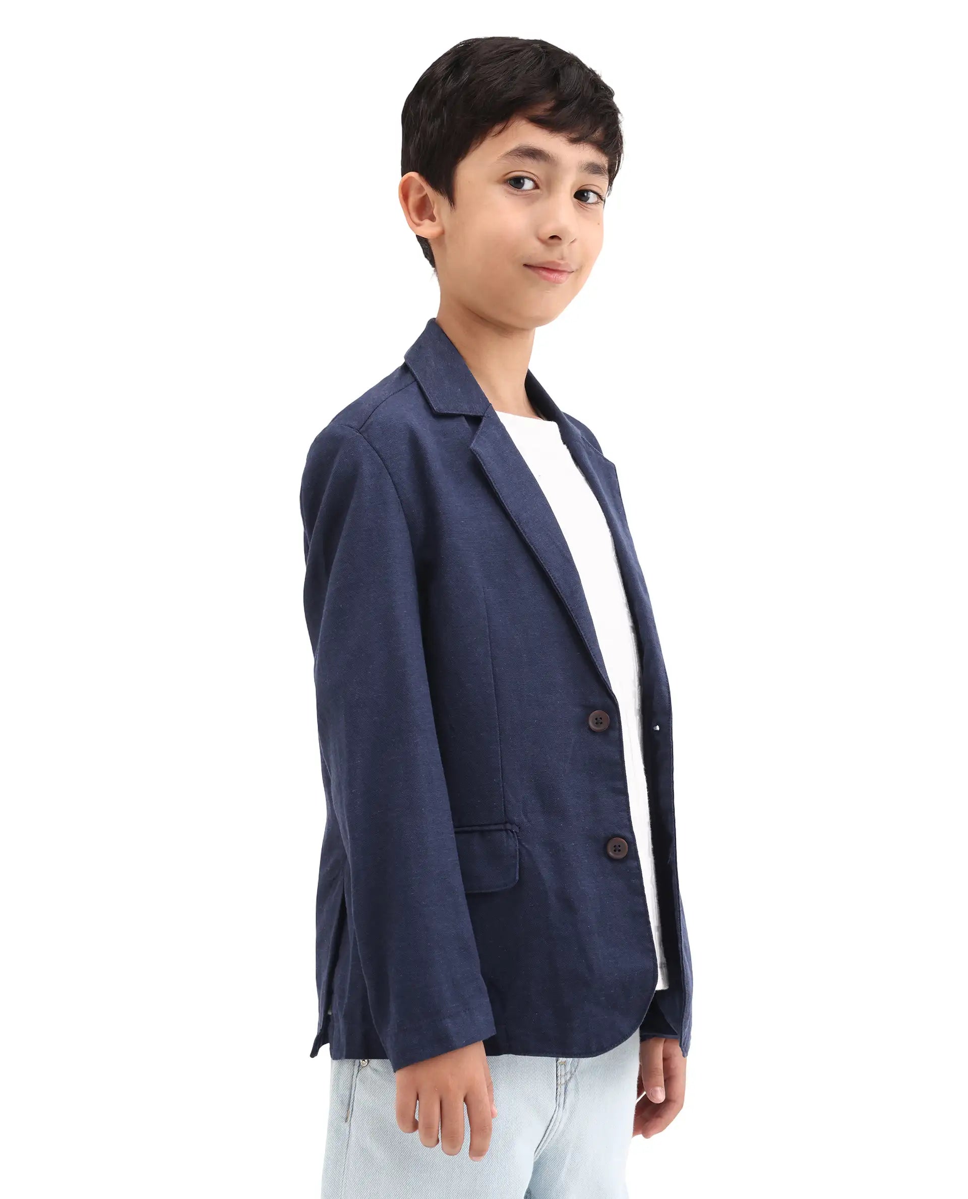 Rare Ones Kids Watson Navy Lyocell Blend Solid Button Closure Tailored Fit Blazer