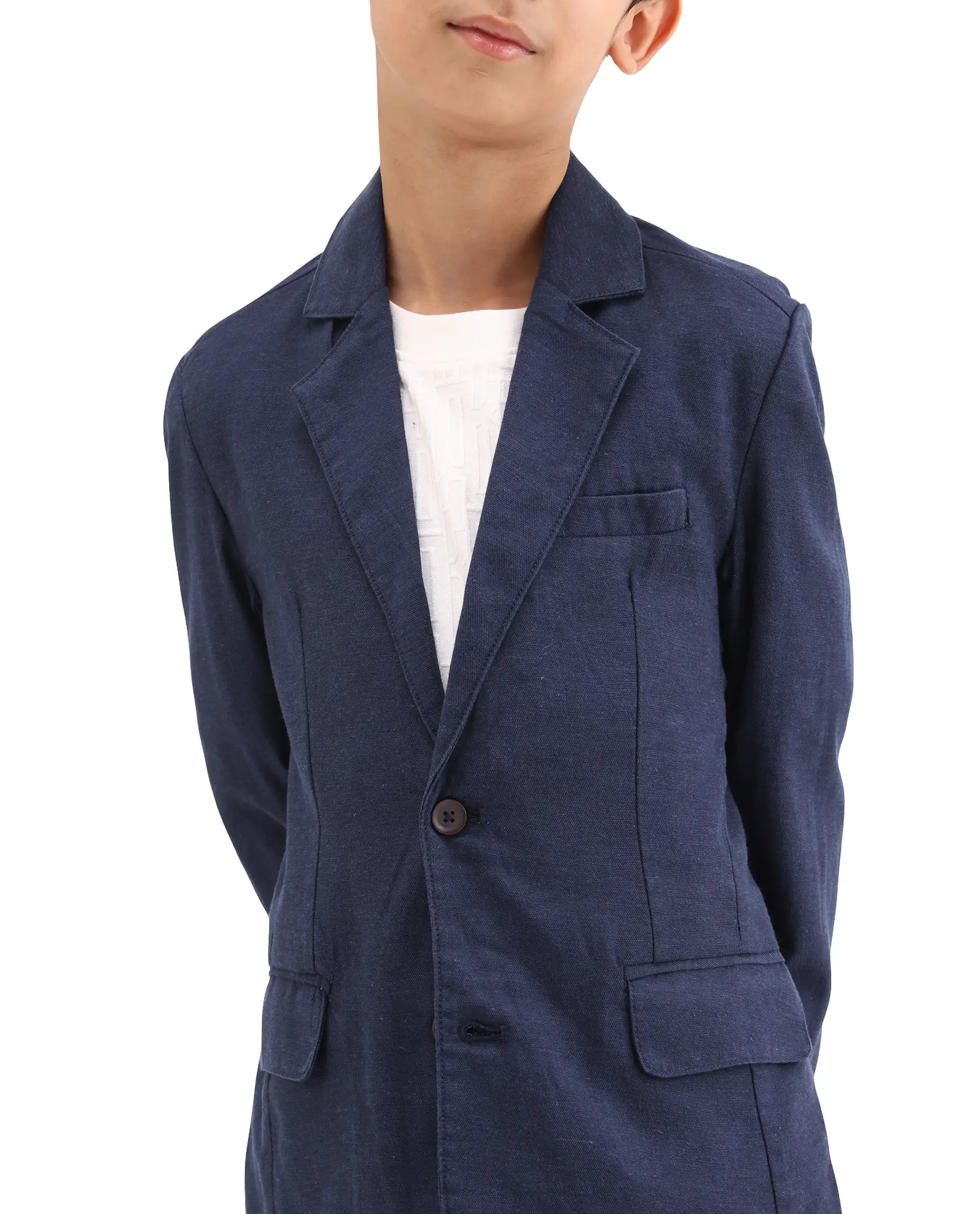 Rare Ones Kids Watson Navy Lyocell Blend Solid Button Closure Tailored Fit Blazer