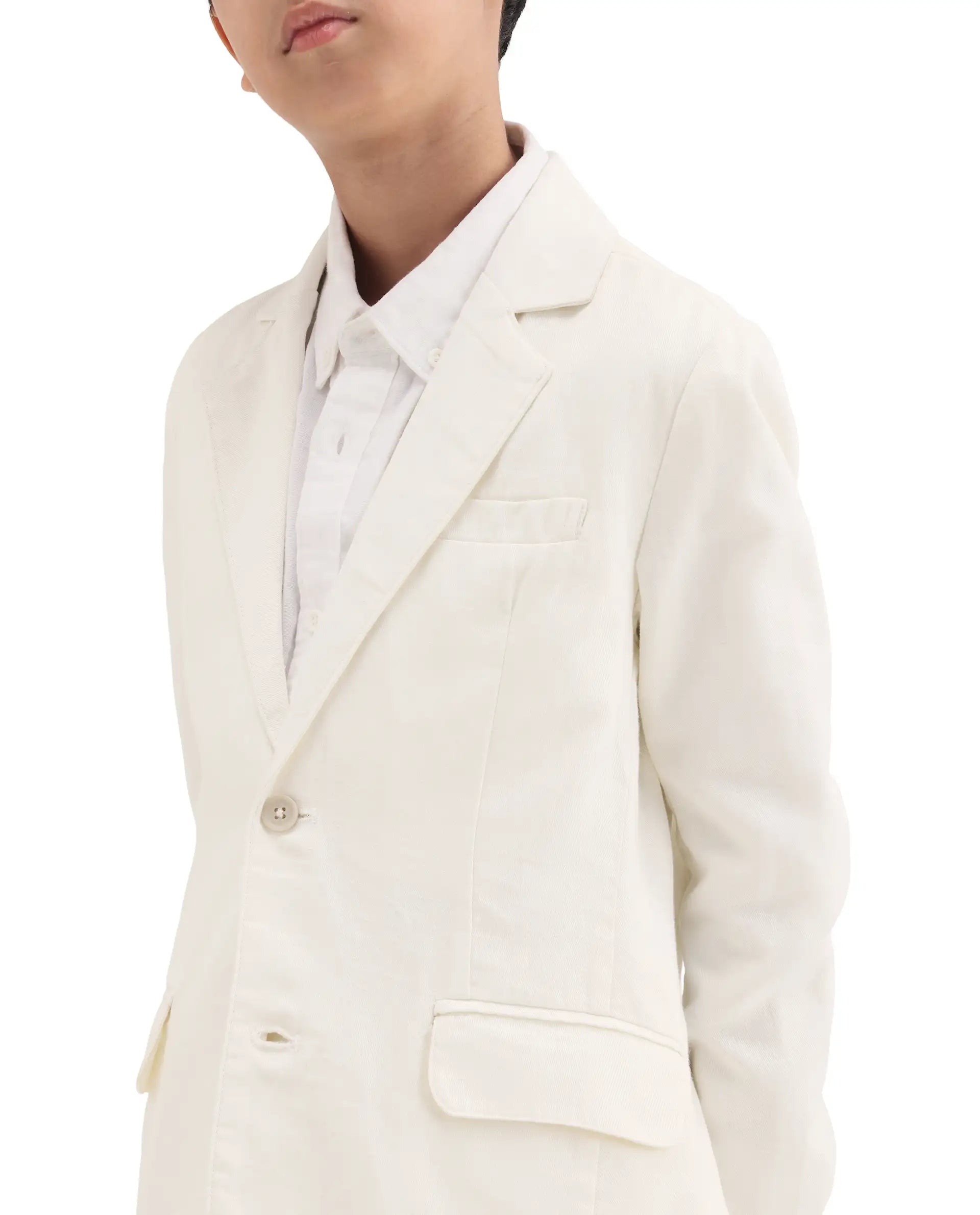 Rare Ones Kids Watson Off White Linen Blend Solid Button Closure Tailored Fit Blazer