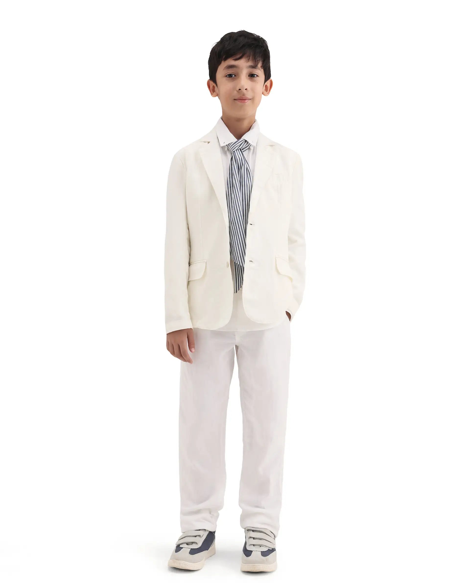 Rare Ones Kids Watson Off White Linen Blend Solid Button Closure Tailored Fit Blazer