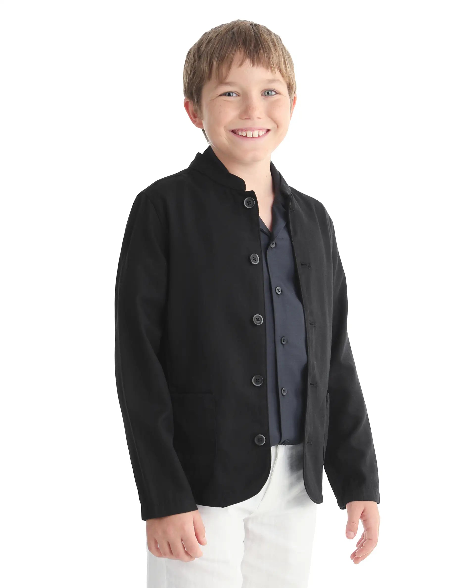 Rare Ones Kids Jensen Black Linen Blend Solid Button Closure Tailored Fit Coat