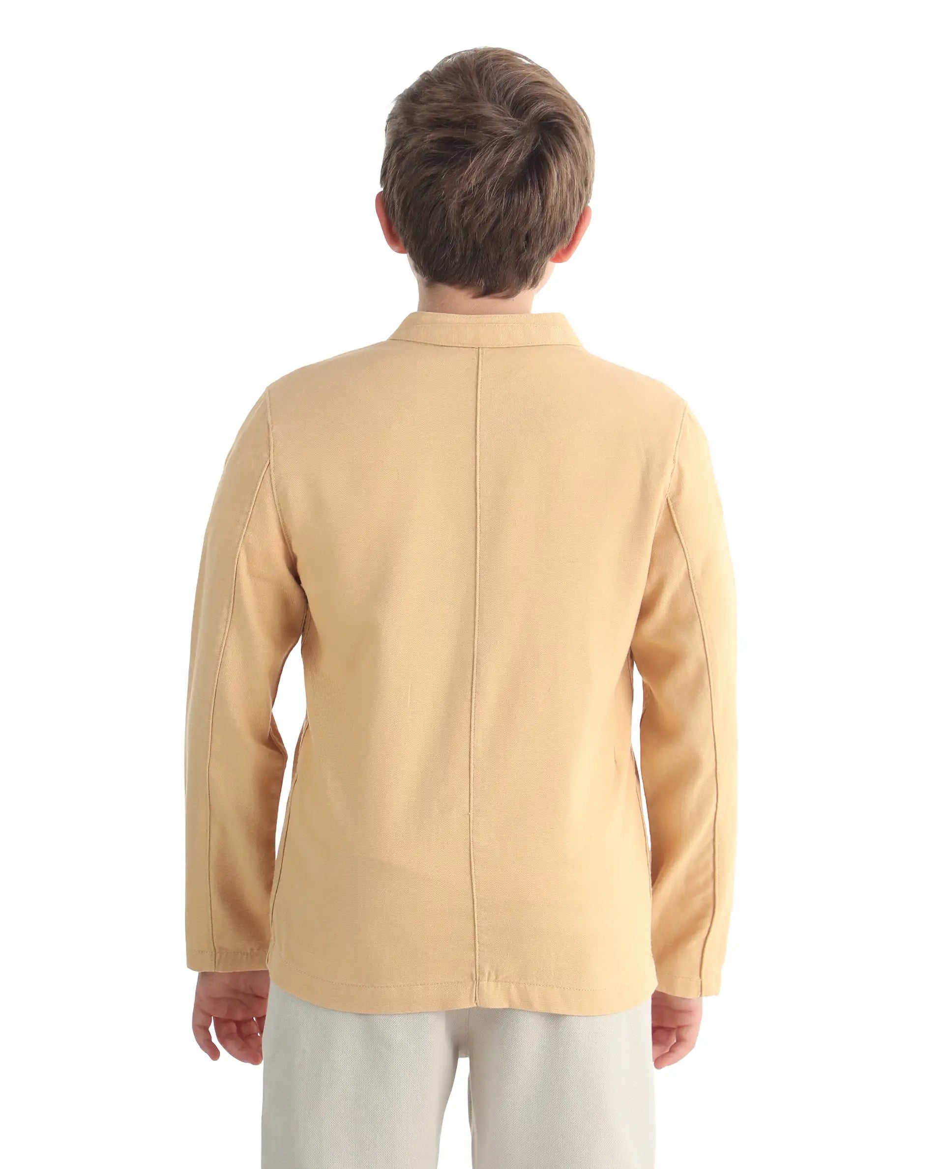 Rare Ones Kids Jensen Dusky Yellow Linen Blend Solid Button Closure Tailored Fit Coat