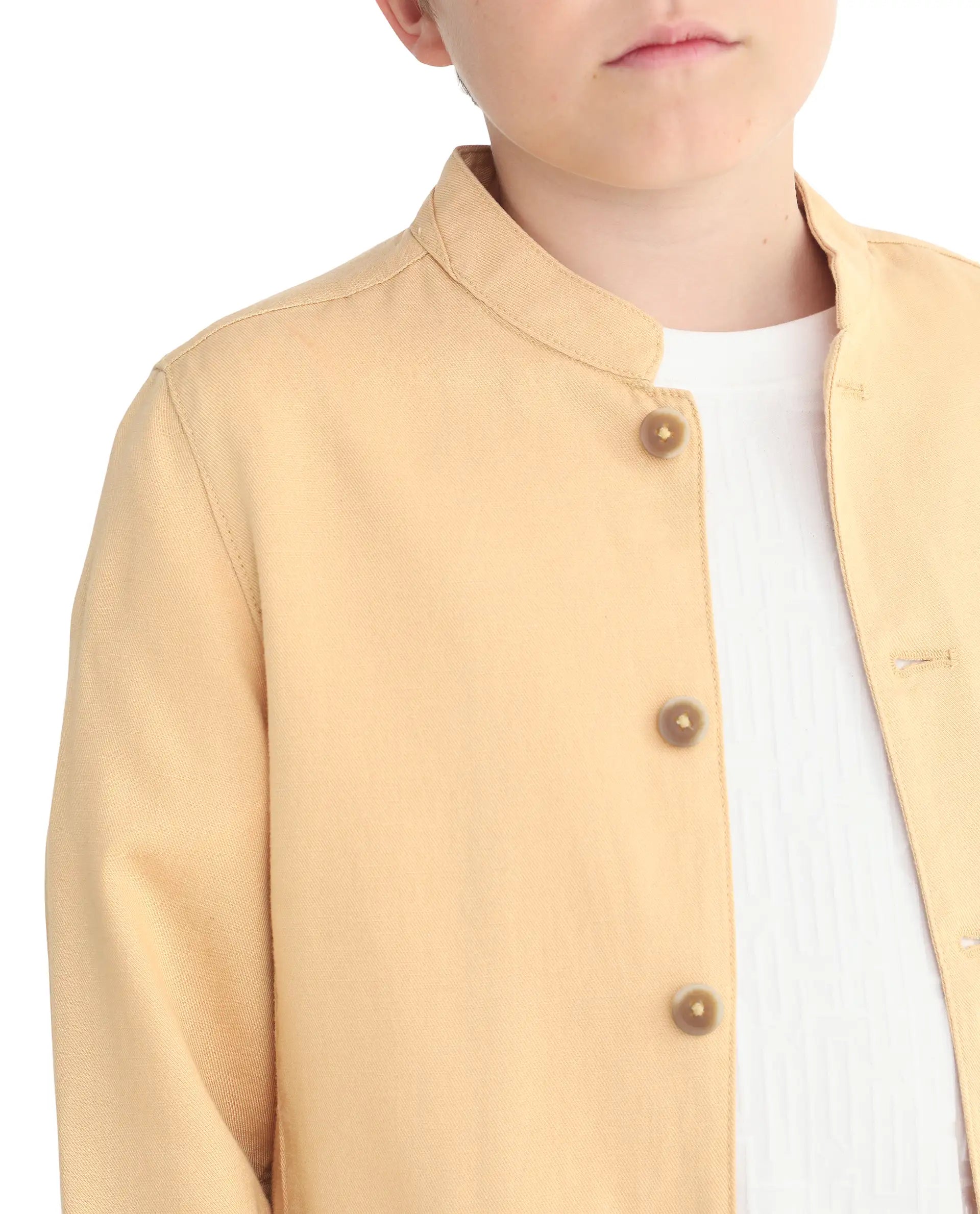 Rare Ones Kids Jensen Dusky Yellow Linen Blend Solid Button Closure Tailored Fit Coat