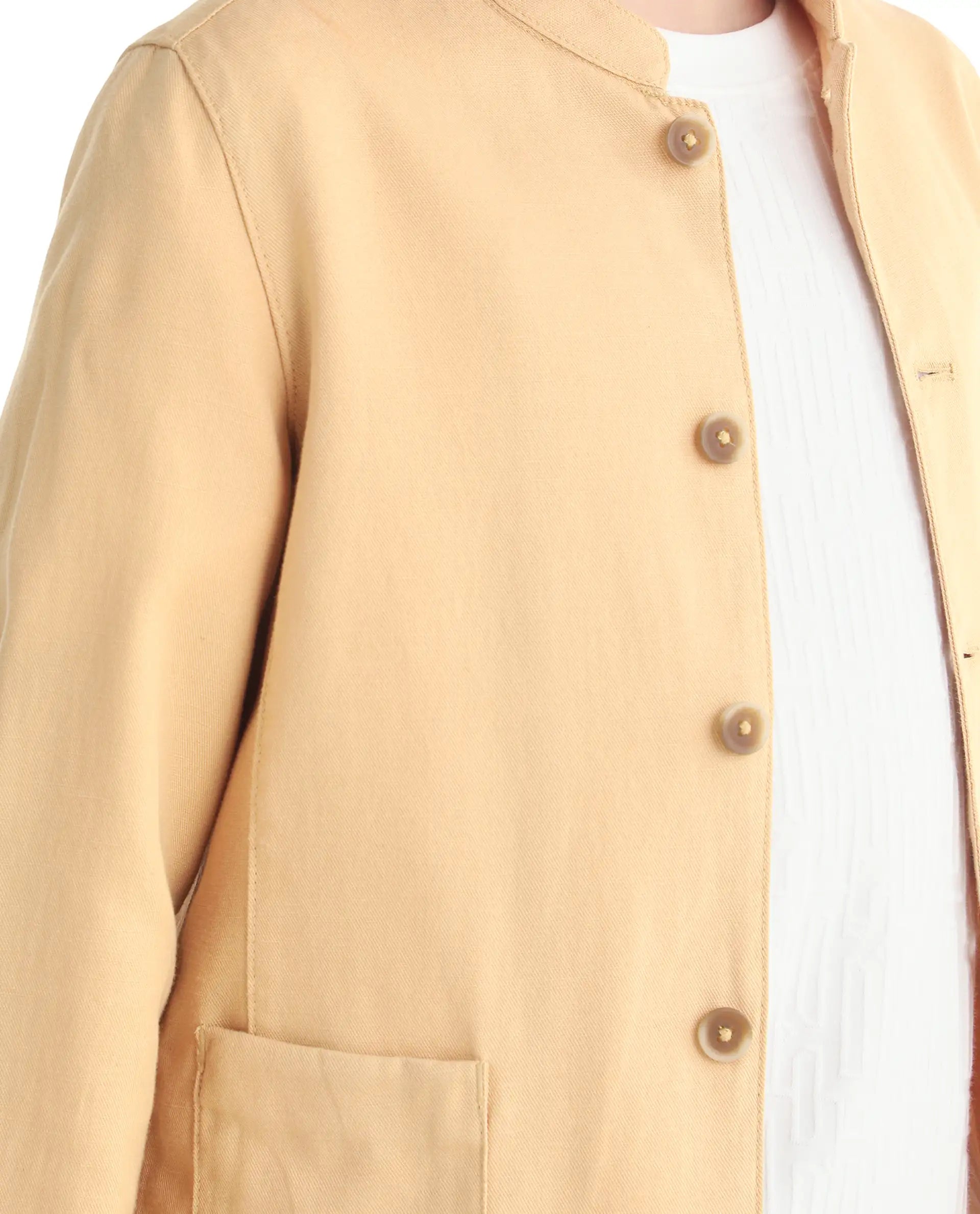 Rare Ones Kids Jensen Dusky Yellow Linen Blend Solid Button Closure Tailored Fit Coat
