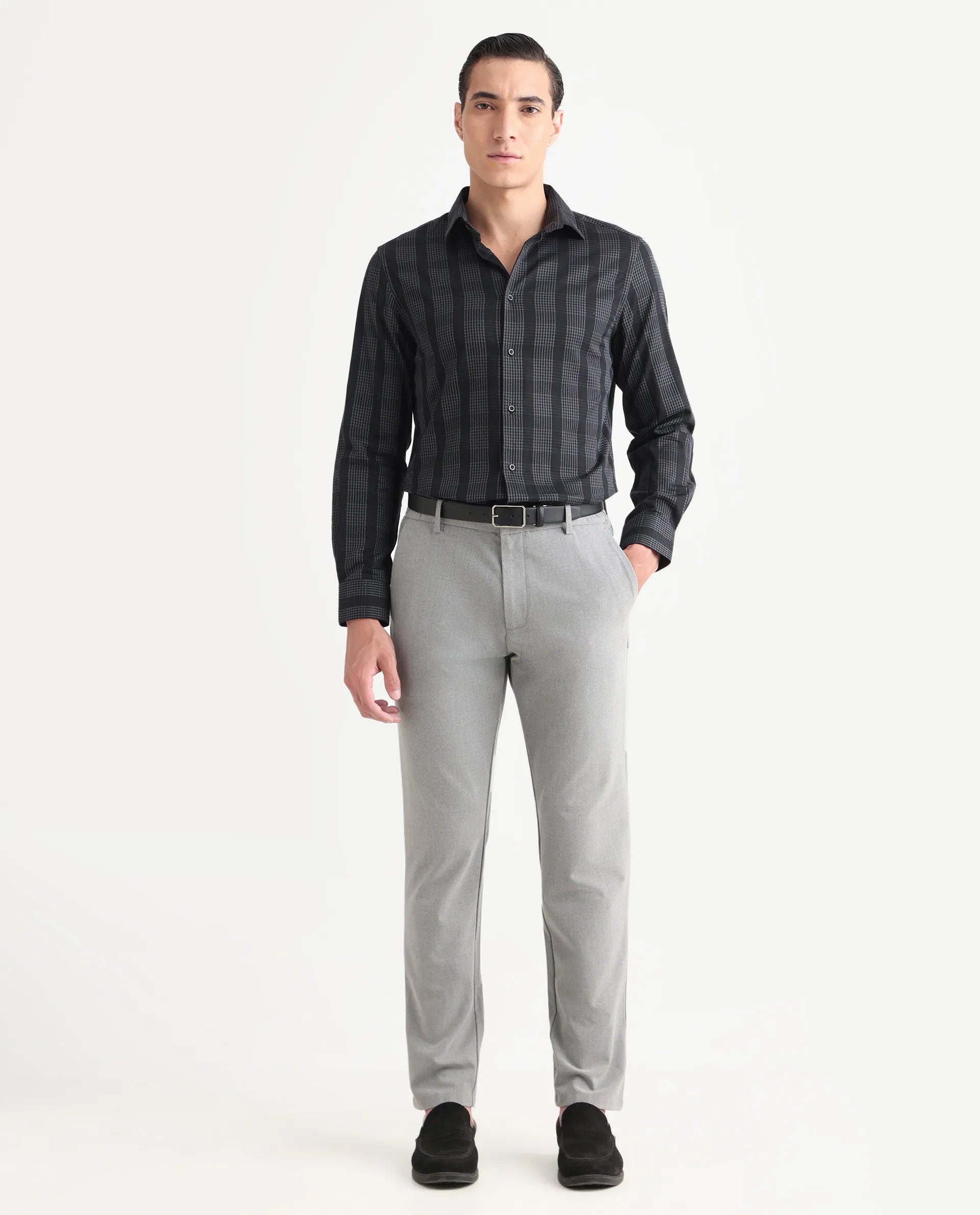 Rare Rabbit Men's Villum-25 Black Cotton Fabric Full Sleeve Collared Neck Regular Fit Striped Shirt