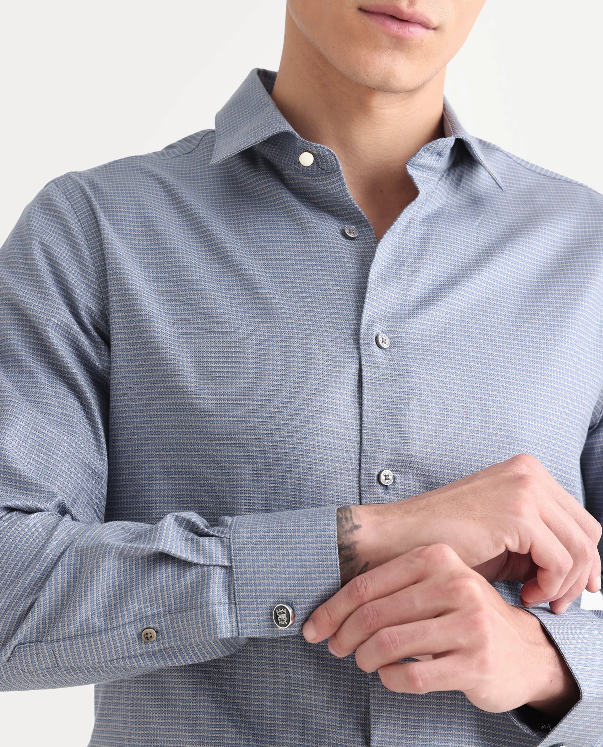 Rare Rabbit Men's Wemp Dusky Purple Cotton Blend Fabric Spread Collar Regular Fit Checks Shirt