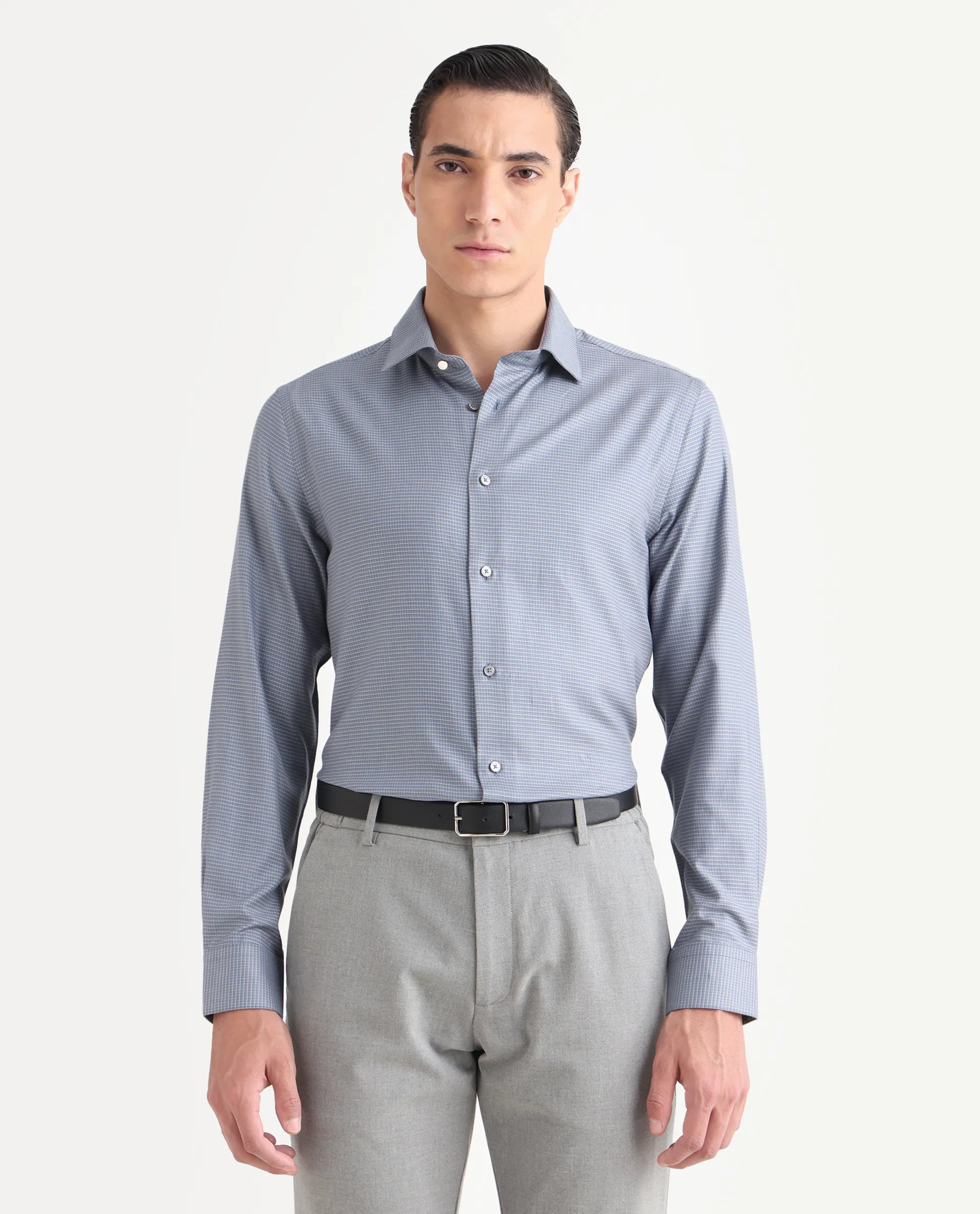 Rare Rabbit Men's Wemp Dusky Purple Cotton Blend Fabric Spread Collar Regular Fit Checks Shirt