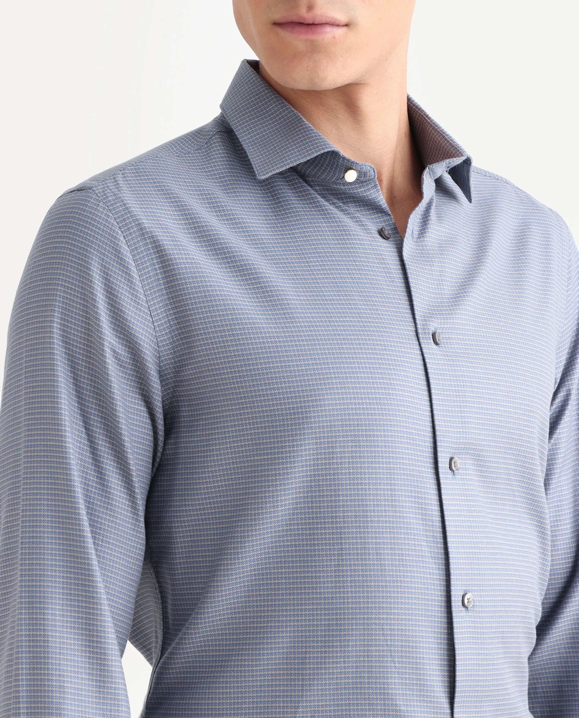 Rare Rabbit Men's Wemp Dusky Purple Cotton Blend Fabric Spread Collar Regular Fit Checks Shirt