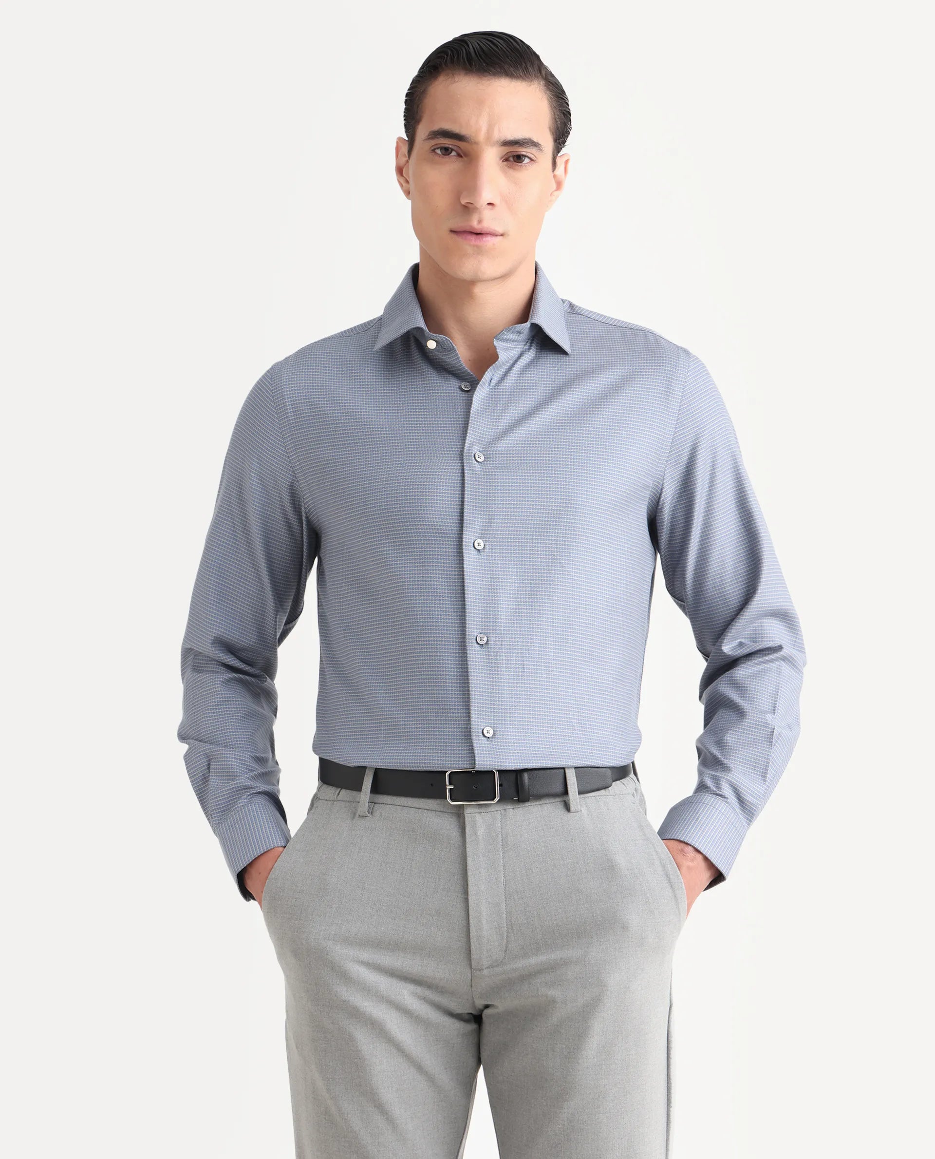 Rare Rabbit Men's Wemp Dusky Purple Cotton Blend Fabric Spread Collar Regular Fit Checks Shirt