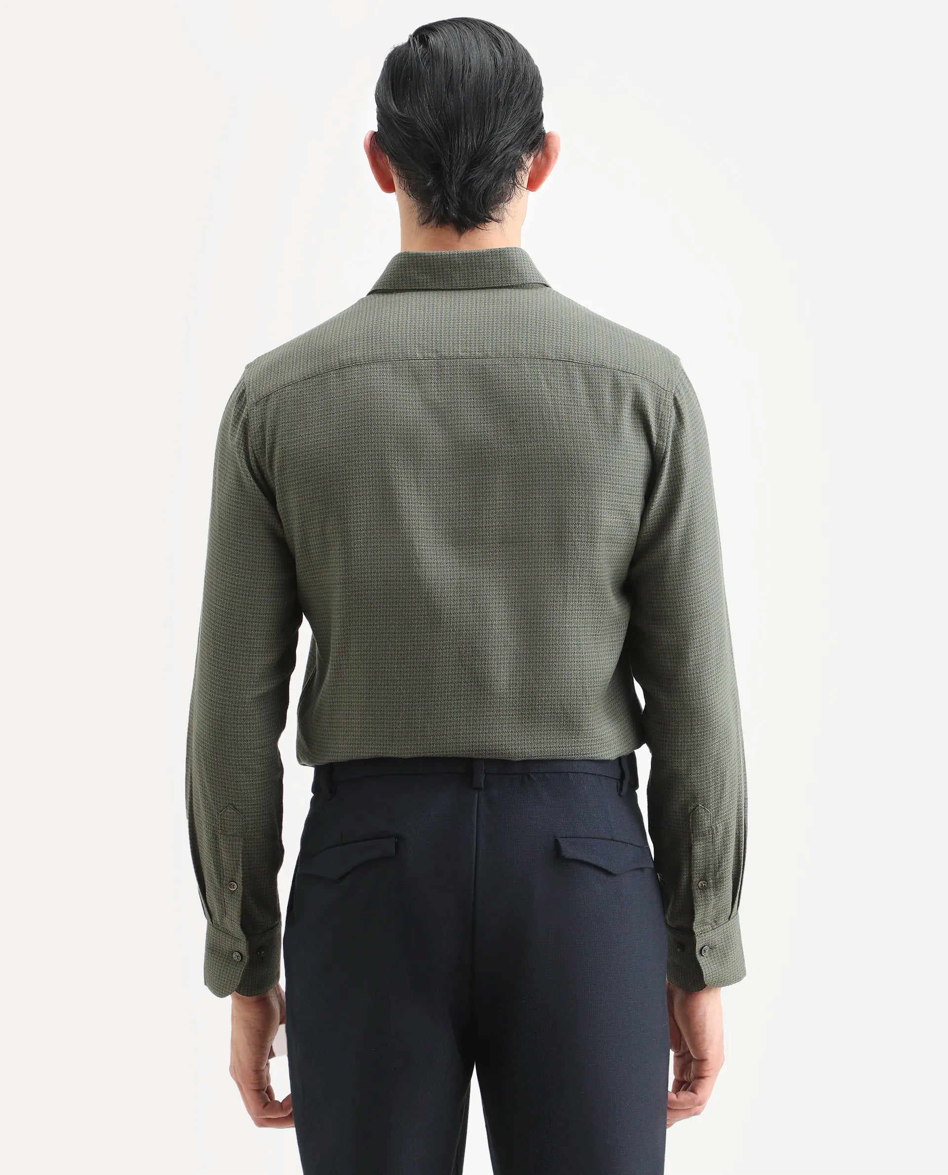 Rare Rabbit Men's Zail Green Cotton Fabric Spread Collar Regular Fit Textured Shirt
